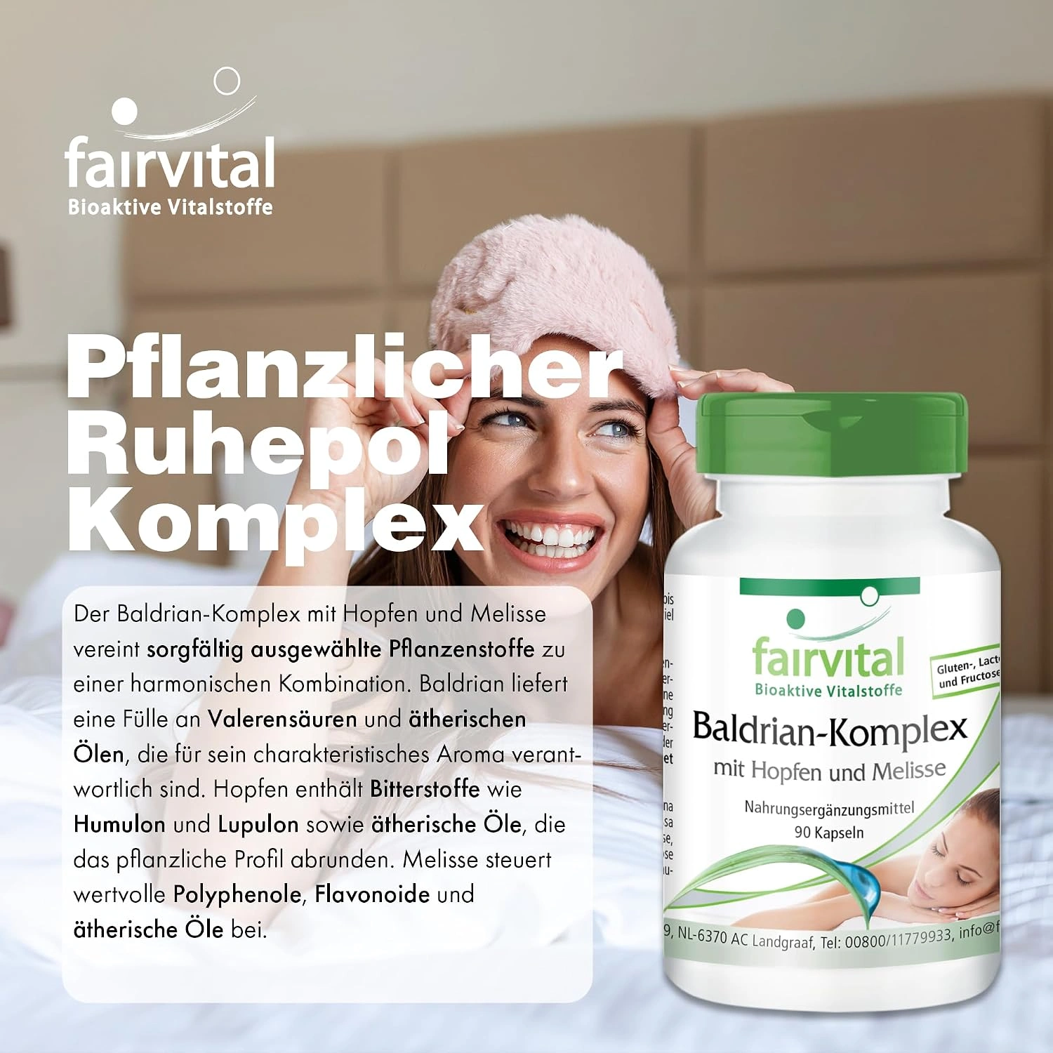 Baldrian-Komplex mit Hopfen und Melisse - 90 Kapseln - schluckfreundlich - hochdosiert und vegan | Fairvital