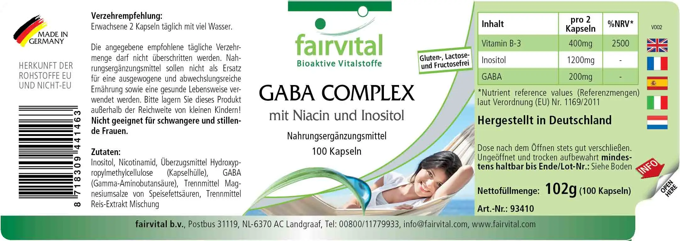 GABA Komplex mit Niacin und Inositol - 100 Kapseln - Hochdosiert und Vegan | Fairvital GABA Komplex mit Niacin und Inositol - 100 Kapseln - Hochdosiert und Vegan | Fairvital