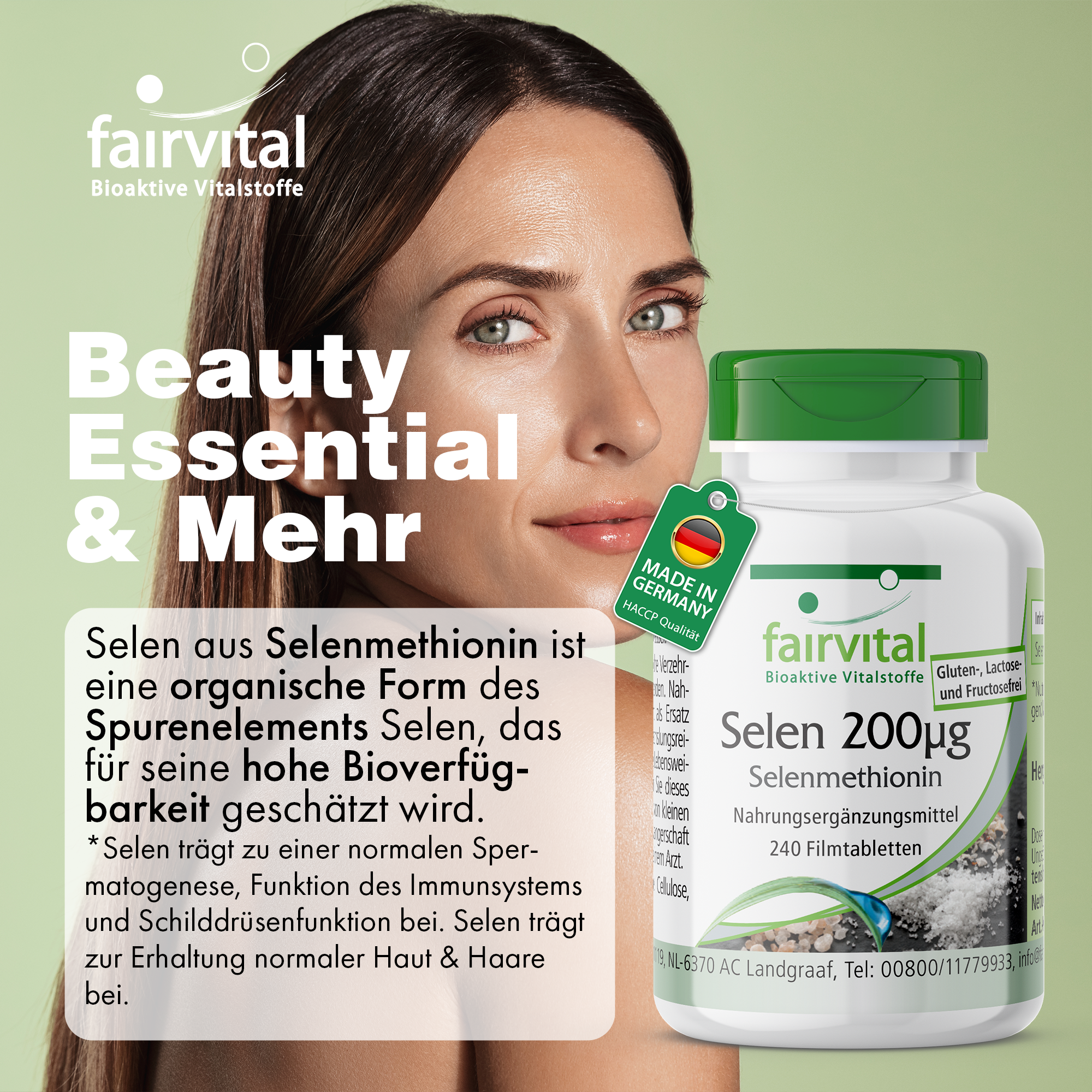 Selen 200μg Selenmethionin - 240 Filmtabletten - schluckfreundlich - für Schilddrüse, Immunsystem, Haar uvm. - über 100% Bedarfsabdeckung - vegan | Fairvital