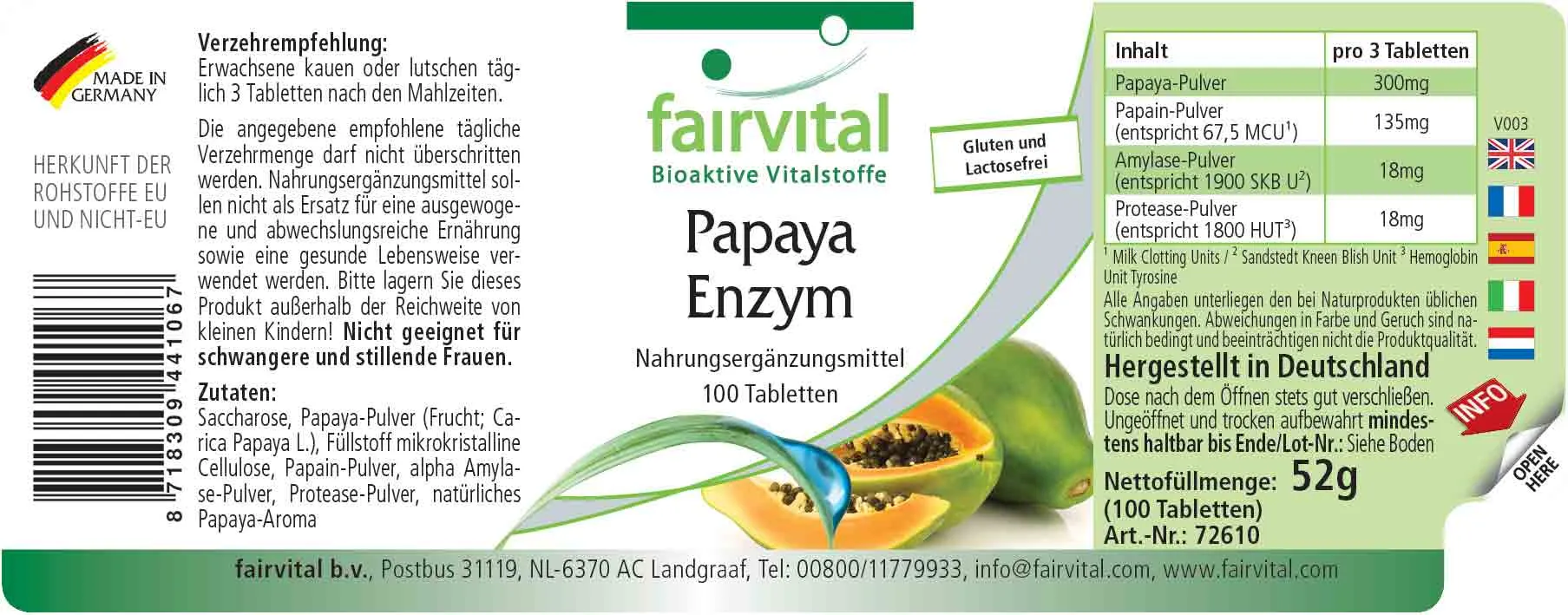 Enzyme de Papaye - 100 comprimés Ã  croquer