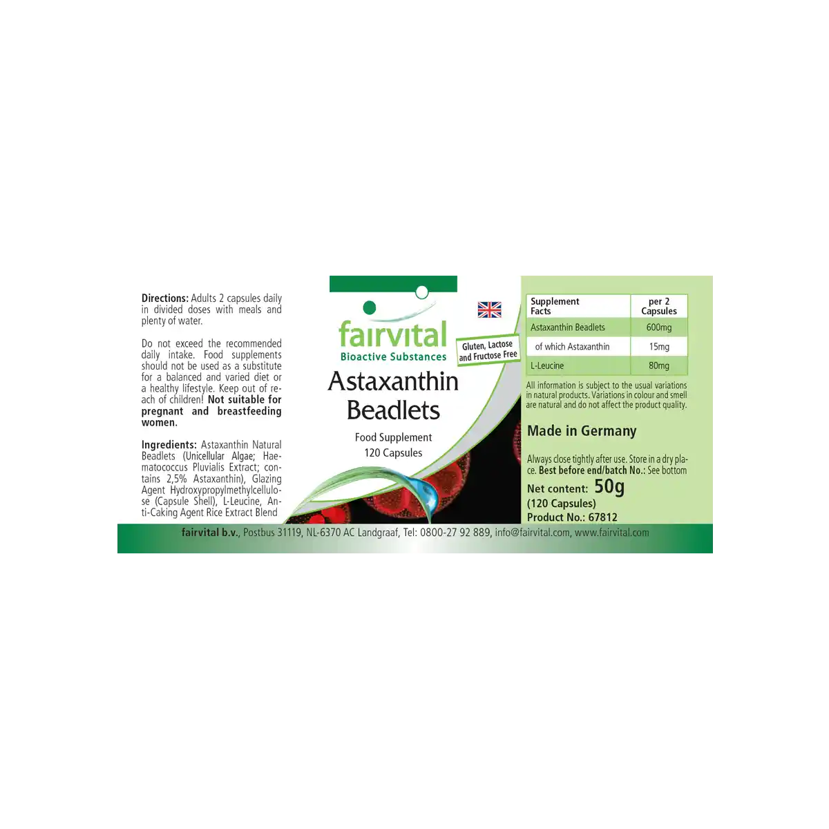 Astaxanthin beadlets microencapsulated - 120 capsules
