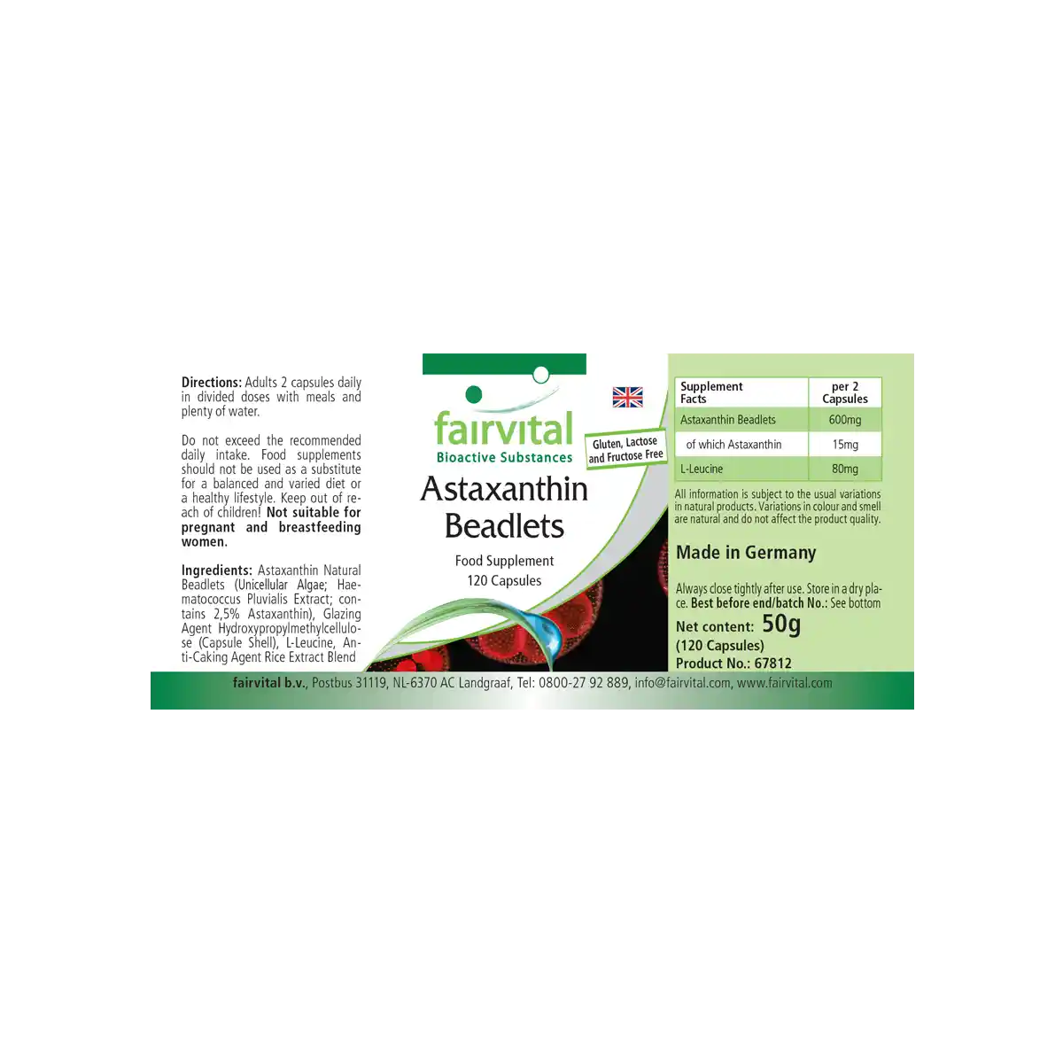 Astaxanthin Beadlets mikroverkapselt - 120 Kapseln - Hochdosiert und Vegan | Fairvital Astaxanthin Beadlets mikroverkapselt - 120 Kapseln - Hochdosiert und Vegan | Fairvital