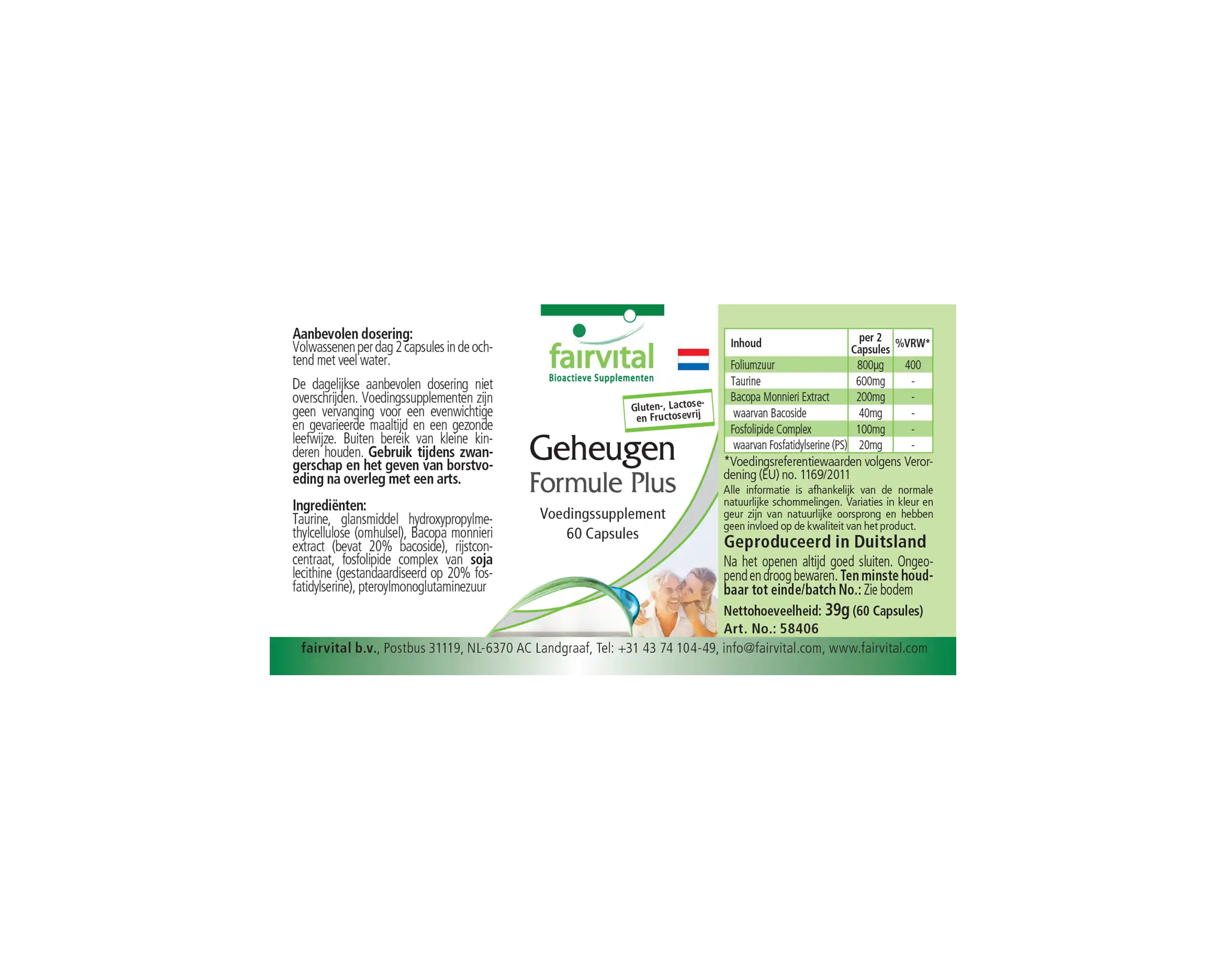 Gedächtnis Formel Plus - 60 Kapseln - mit Brahmi (Bacopa Monnieri), Ginkgo uvm. - Hochdosiert und Vegan | Fairvital