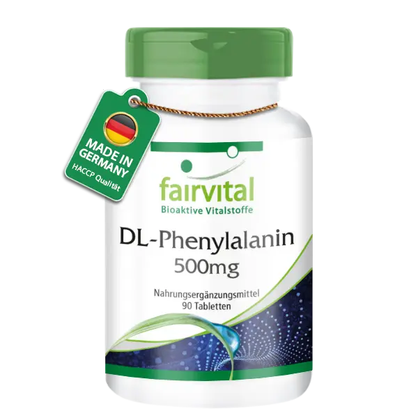 DL-Phenylalanin 500mg - 90 Tabletten - DLPA - Hochdosiert und Vegan | Fairvital DL-Phenylalanin 500mg - 90 Tabletten - DLPA - Hochdosiert und Vegan | Fairvital