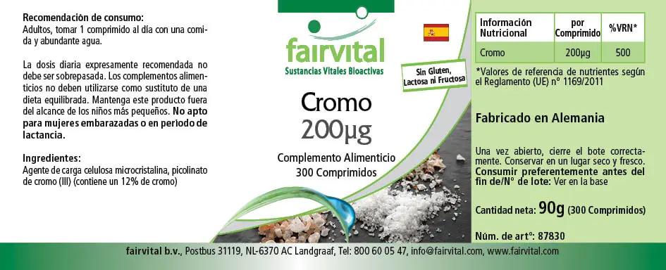 Chrom 200µg - 300 Tabletten - für Blutzuckerspiegel und Makronährstoff Stoffwechsel - Hochdosiert und Vegan | Fairvital Chrom 200µg - 300 Tabletten - für Blutzuckerspiegel und Makronährstoff Stoffwechsel - Hochdosiert und Vegan | Fairvital