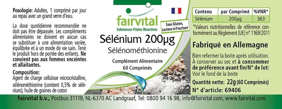 Sélénium 200µg de Sélénométhionine - 60 comprimés Sélénium 200µg de Sélénométhionine - 60 comprimés
