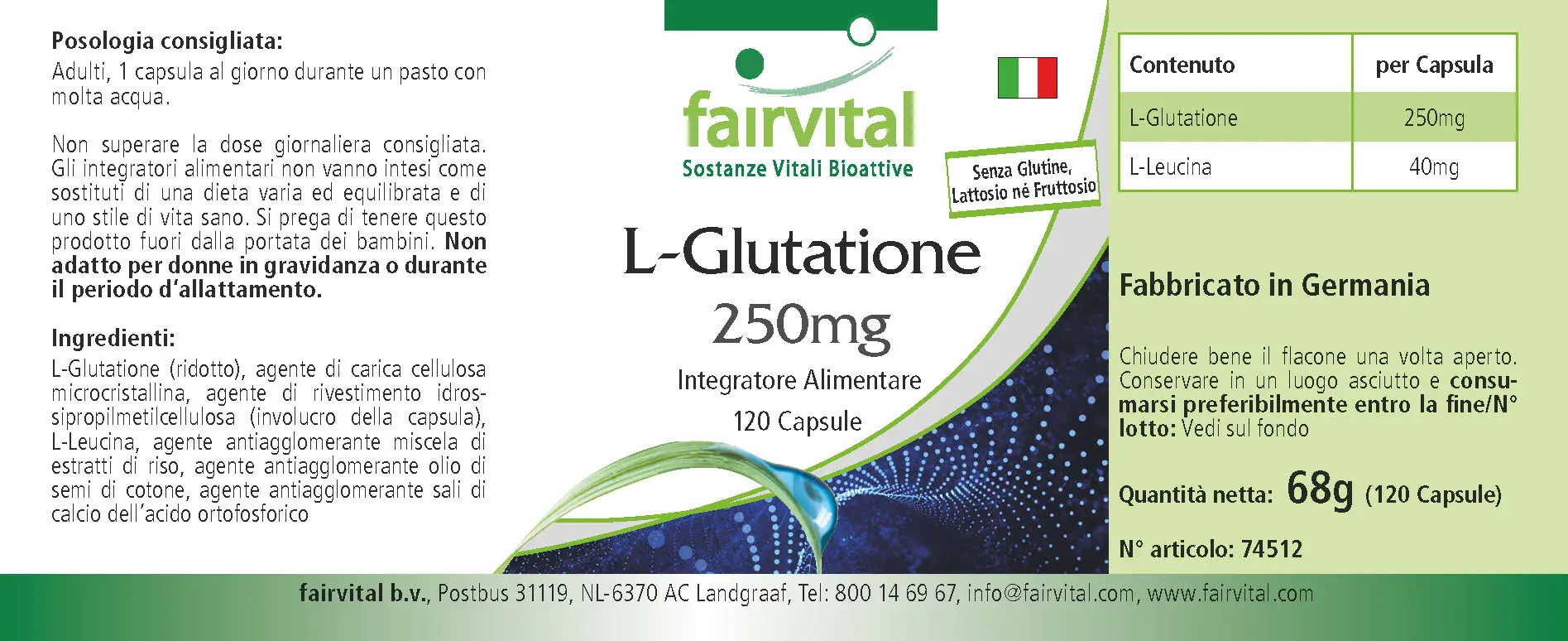 L-Glutathion 250mg - 120 Kapseln - Vegan | Fairvital L-Glutathion 250mg - 120 Kapseln - Vegan | Fairvital