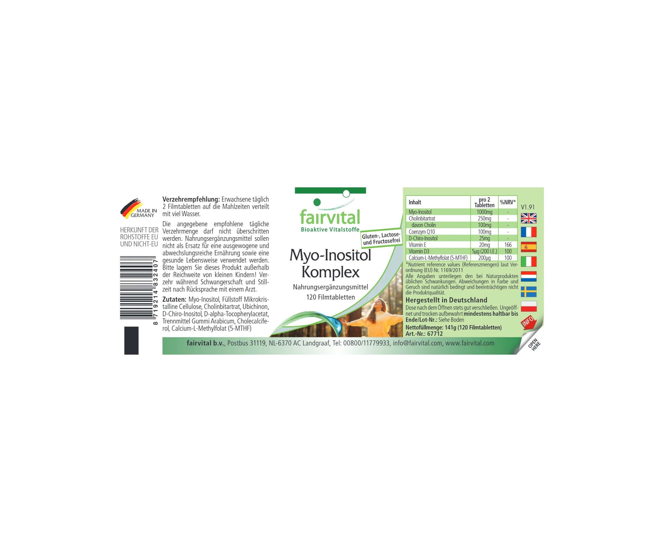 Complesso di Mio-Inositolo - 120 compresse rivestite con film - vegano | Fairvital