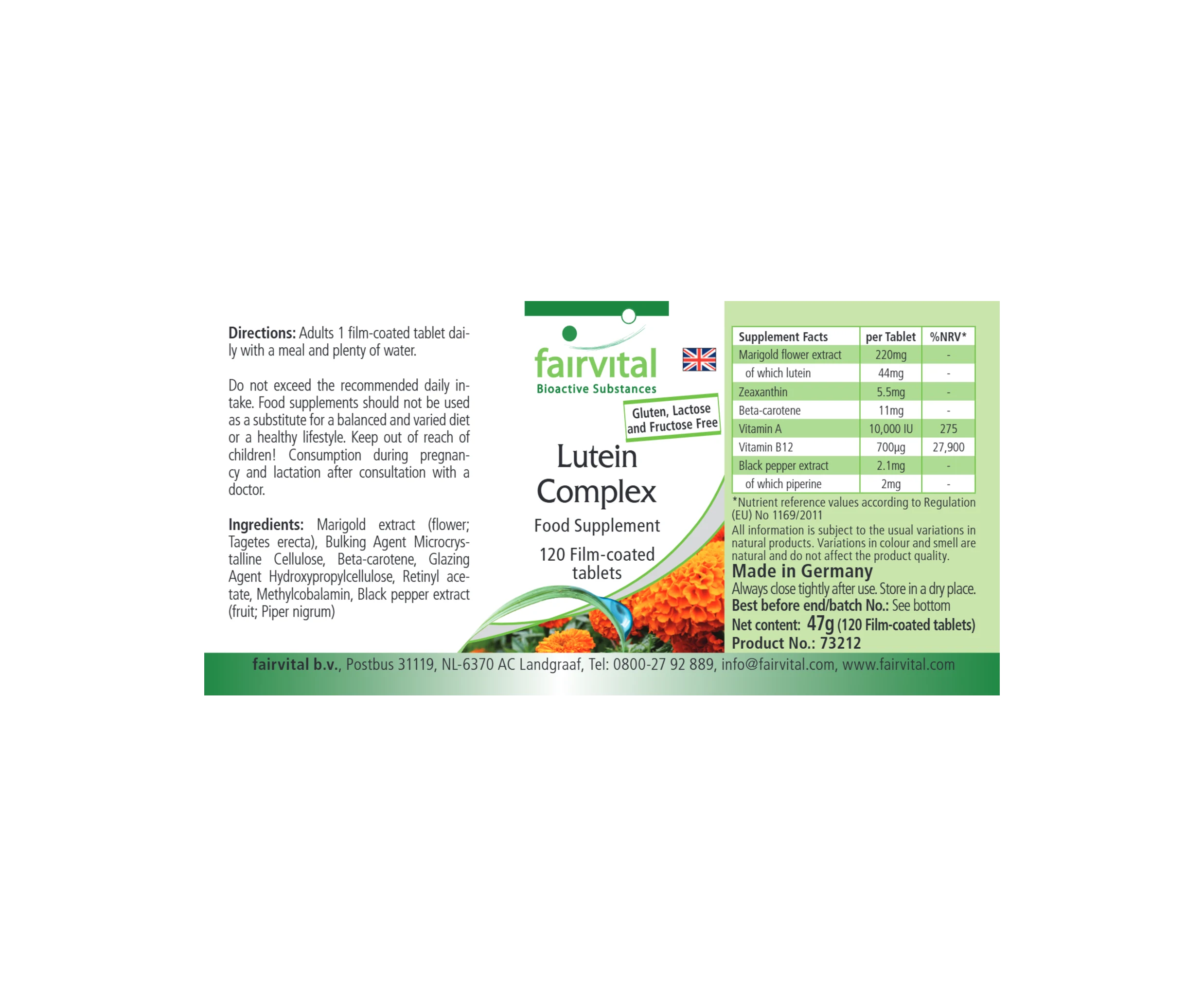 Luteïnecomplex - 120 filmomhulde tabletten - hooggedoseerd en veganistisch | Fairvital