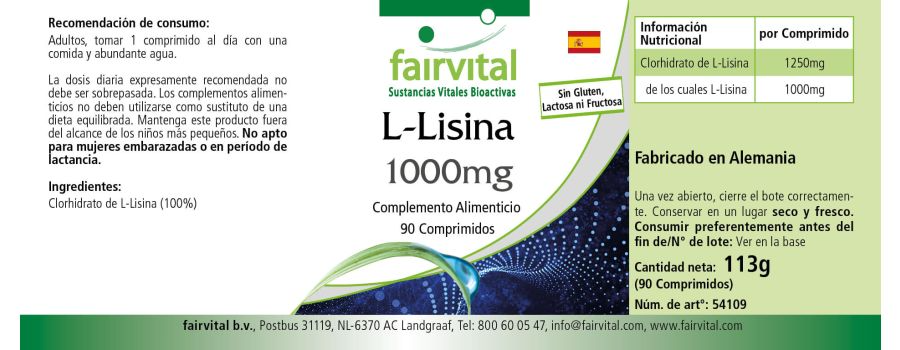 L-Lysin 1000mg - 90 Tabletten - Hochdosiert und Vegan | Fairvital L-Lysin 1000mg - 90 Tabletten - Hochdosiert und Vegan | Fairvital