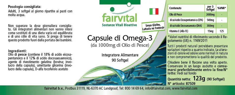 Cápsulas de Omega-3 de 1000mg de aceite de pescado -  90 cápsulas Cápsulas de Omega-3 de 1000mg de aceite de pescado -  90 cápsulas