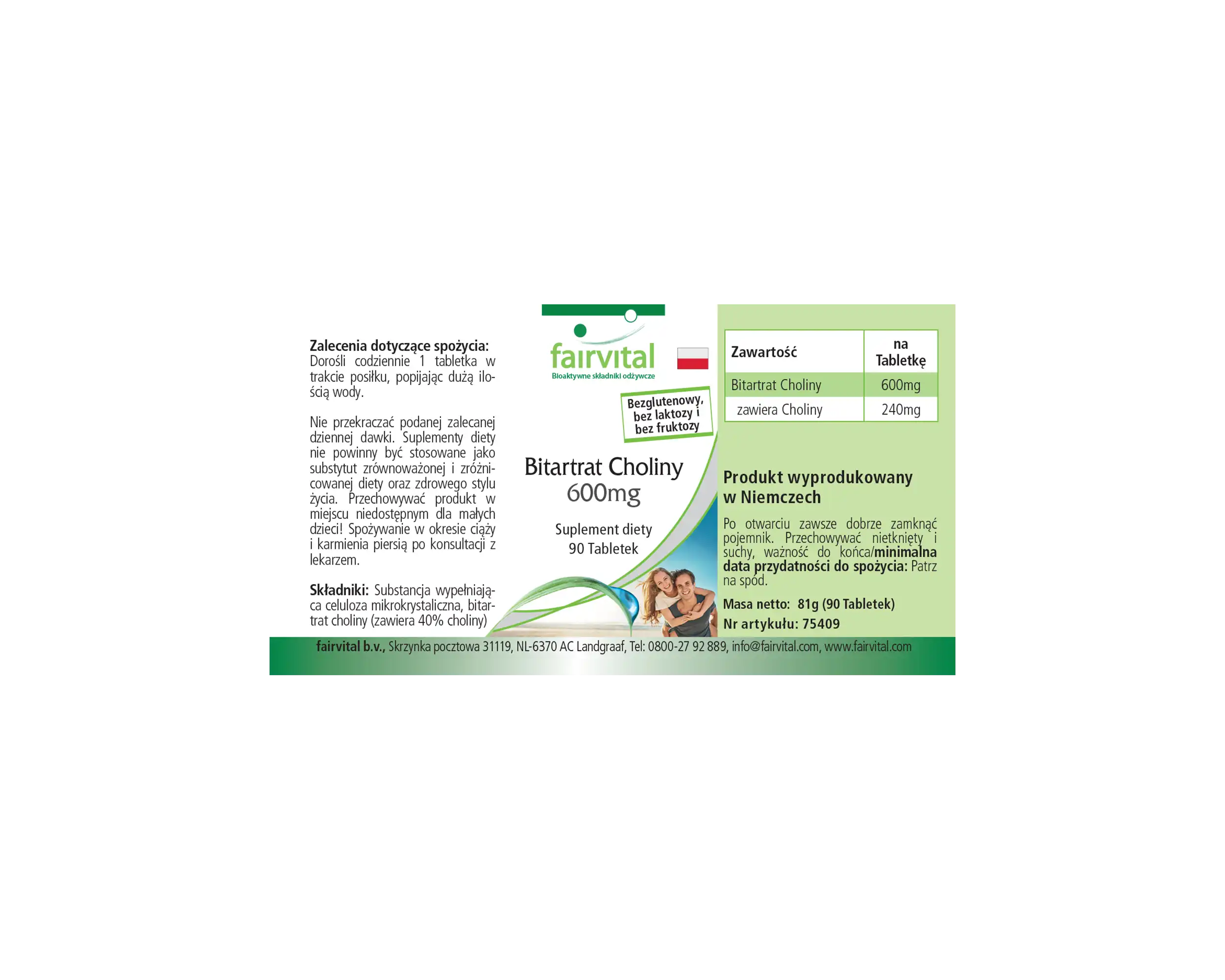 Cholinbitartrat 600mg - 90 Tabletten - für Leberfunktion, Fettstoffwechsel uvm.  - Vegan | Fairvital