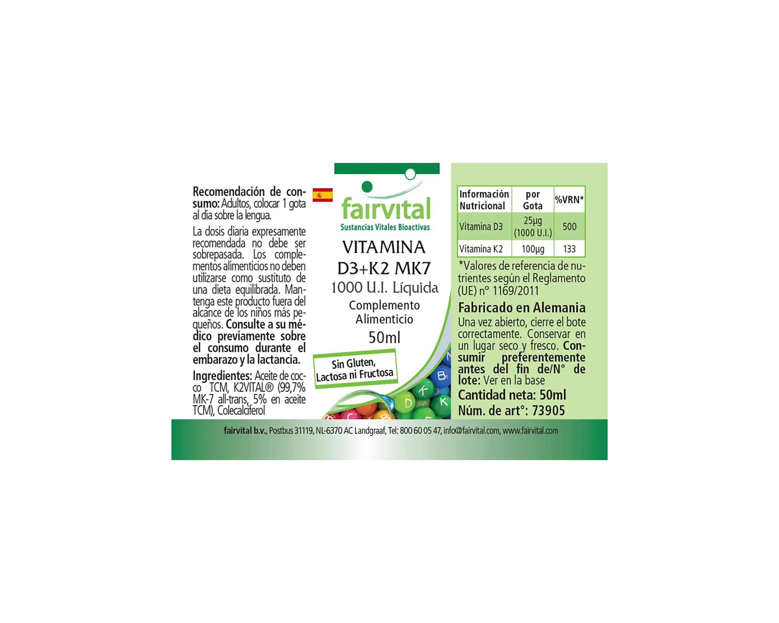 Vitamina D3 + K2 MK7 - 1000 I.E. + 100 μg (50 ml)