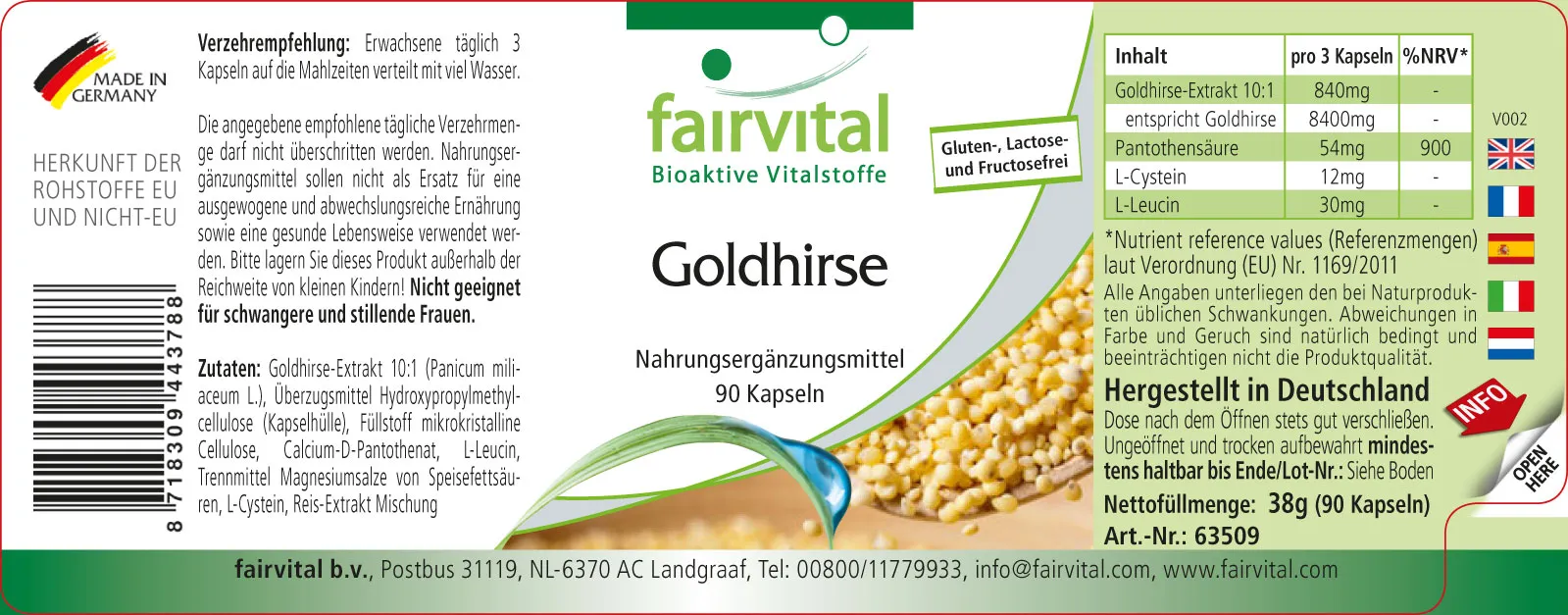 Goldhirse - 90 Kapseln - Haar-Vitamine - mit Pantothensäure (Vitamin B5) - für Energiestoffwechsel uvm. | Fairvital Goldhirse - 90 Kapseln - Haar-Vitamine - mit Pantothensäure (Vitamin B5) - für Energiestoffwechsel uvm. | Fairvital
