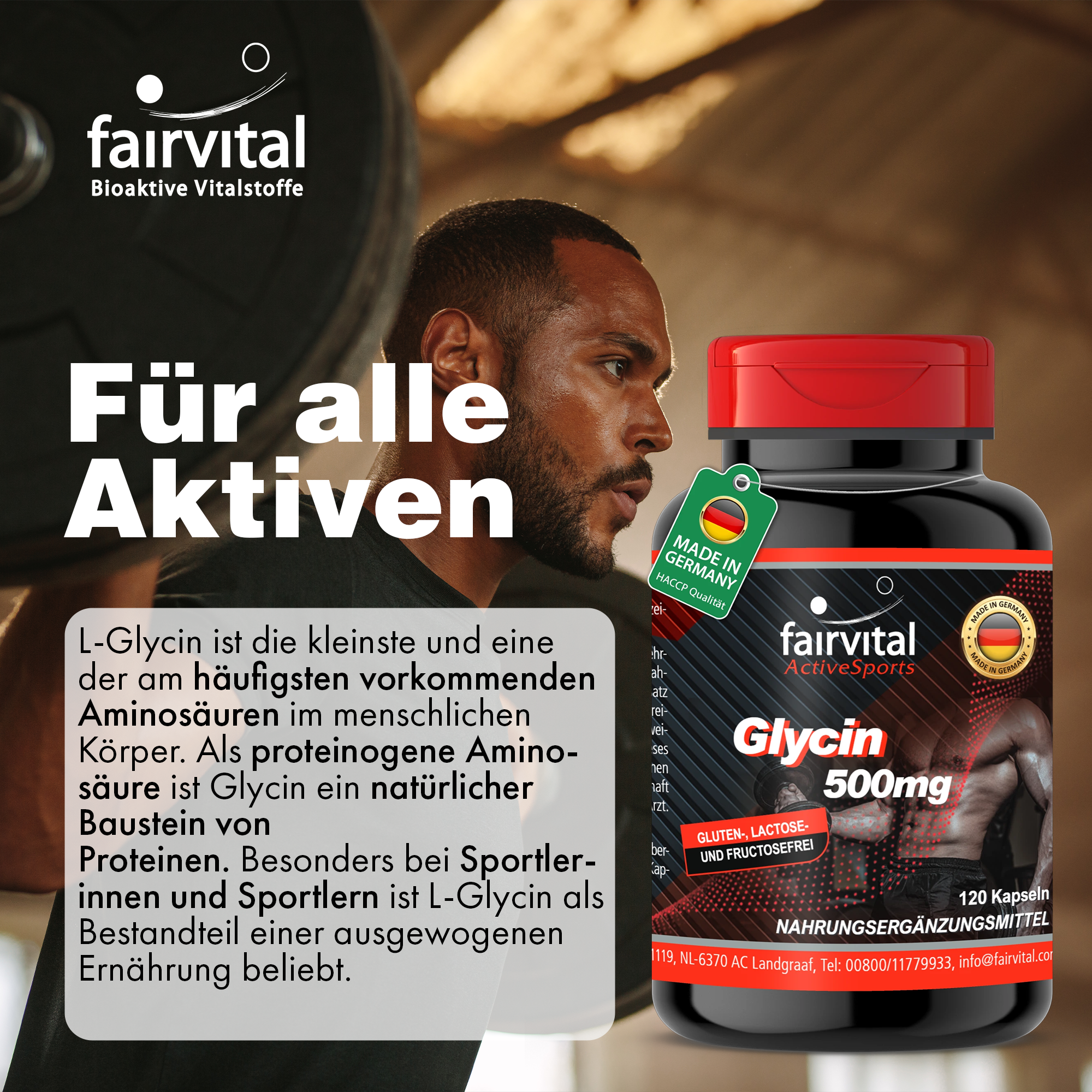 Glycine 500mg - 120 capsules - Gemakkelijk door te slikken - Aminozuur - Hooggedoseerd en veganistisch | Fairvital