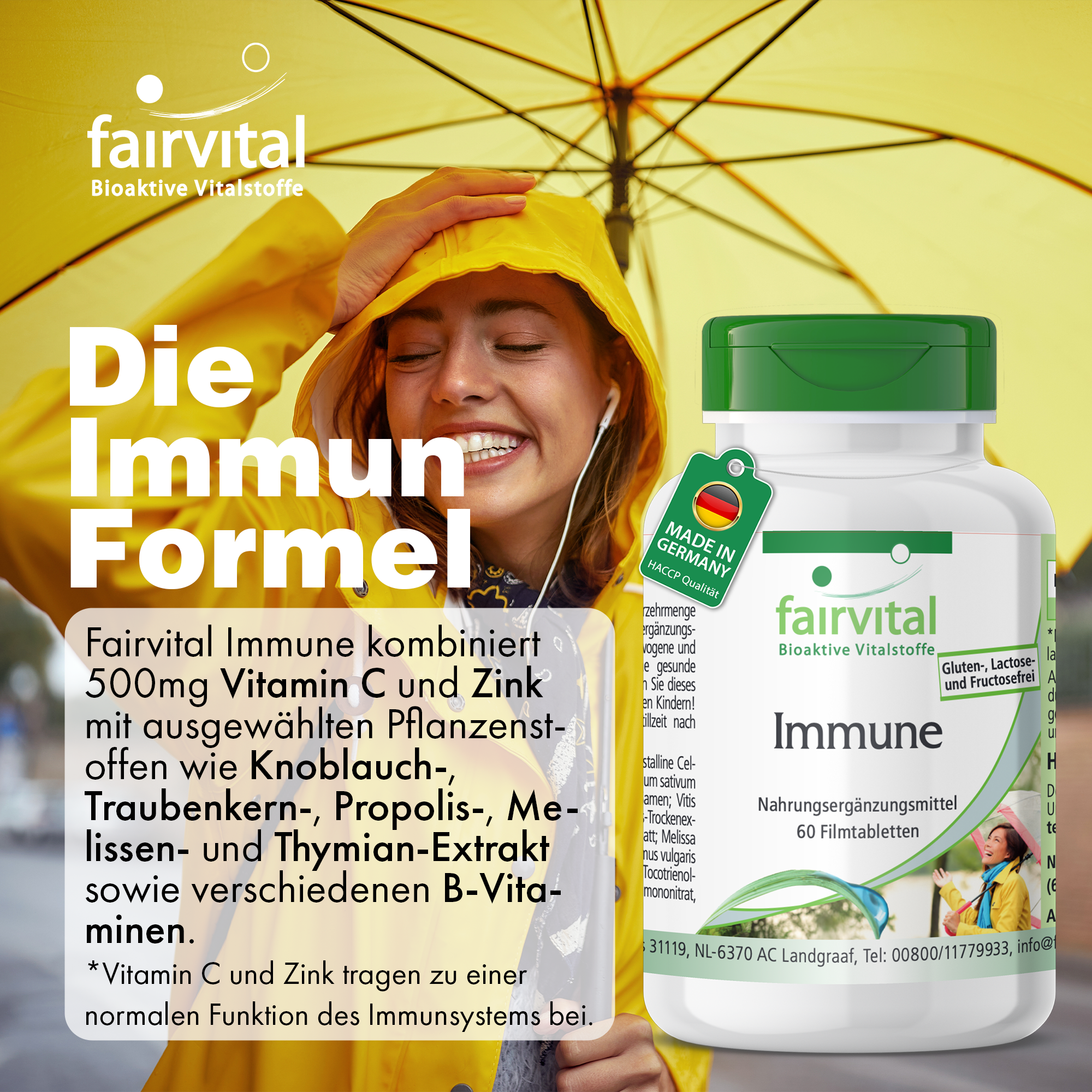 Immune - 60 compresse rivestite con film - con vitamina B12, C, zinco, rame e molto altro - per il sistema immunitario, contro l'affaticamento e molto altro | Fairvital