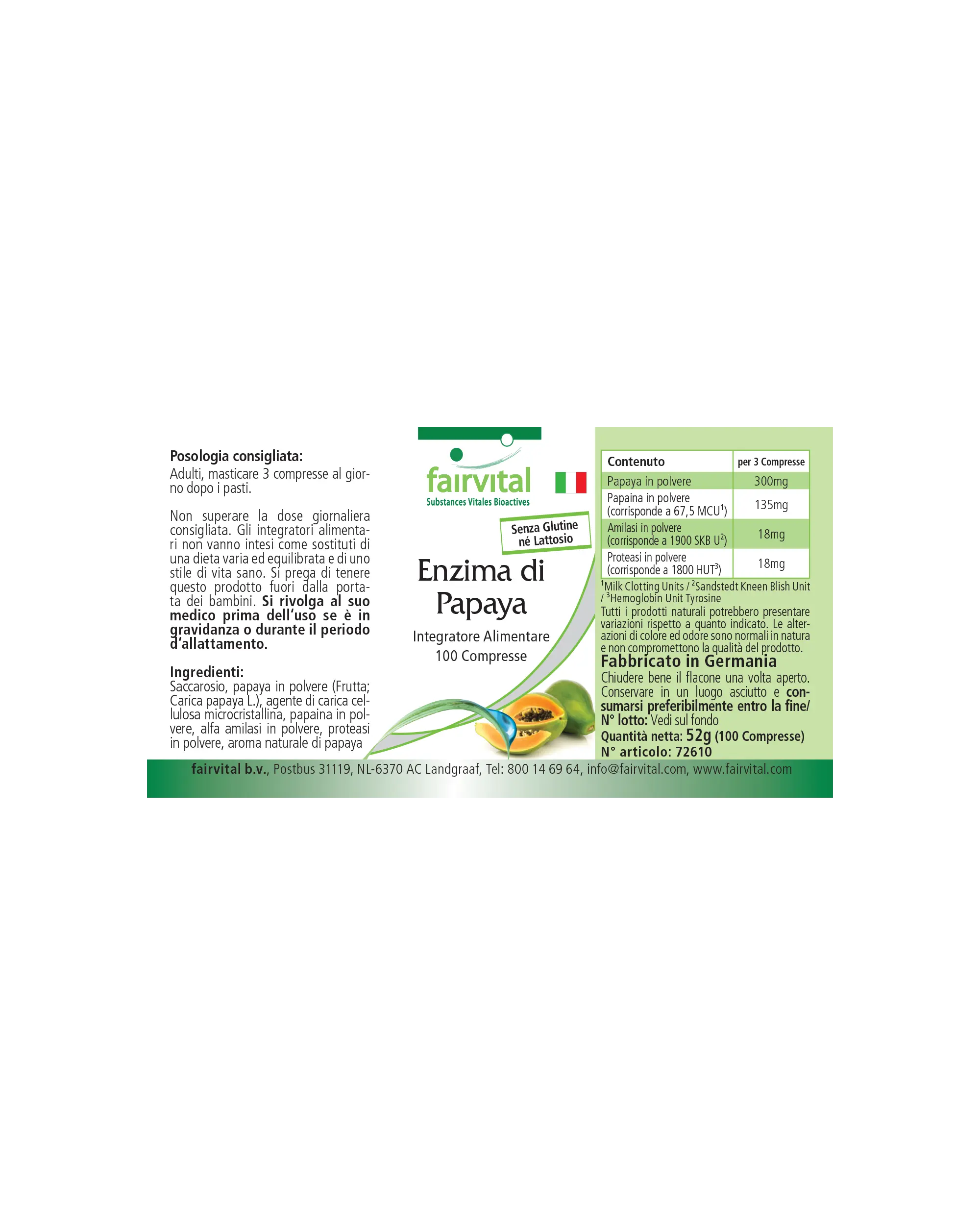 Enzima de Papaya - 100 comprimidos masticables