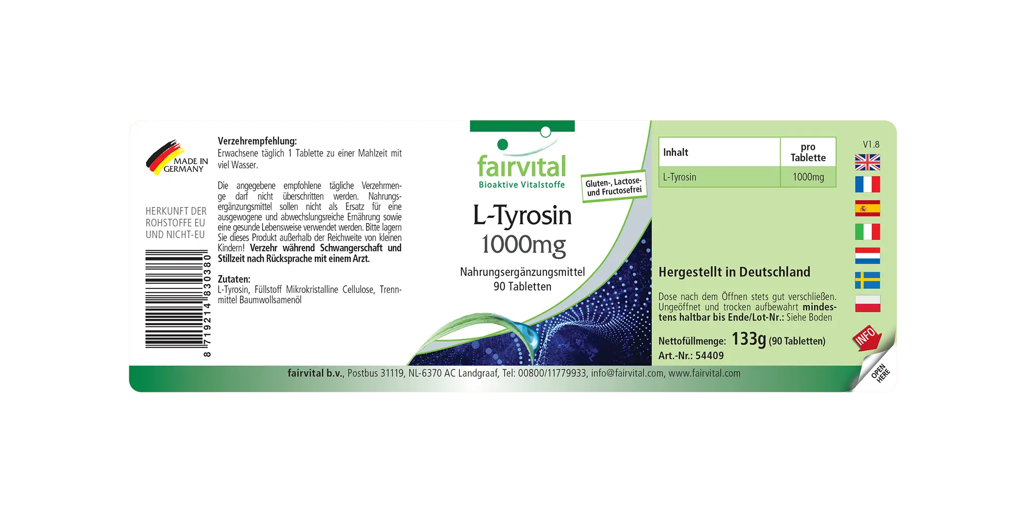 L-Tyrosin 1000mg - 90 Tabletten - Hochdosiert und Vegan | Fairvital L-Tyrosin 1000mg - 90 Tabletten - Hochdosiert und Vegan | Fairvital