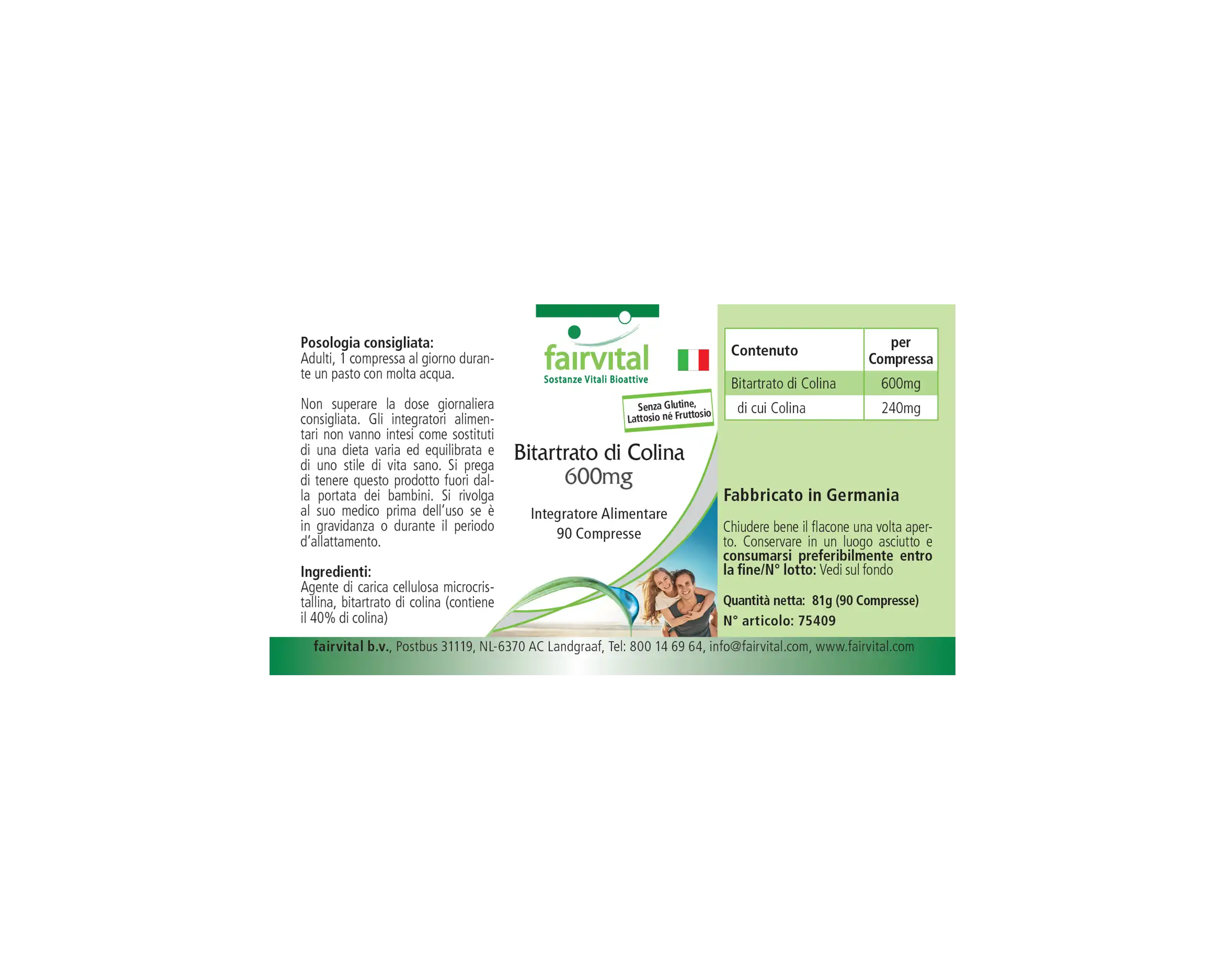 Cholinbitartrat 600mg - 90 Tabletten - für Leberfunktion, Fettstoffwechsel uvm.  - Vegan | Fairvital