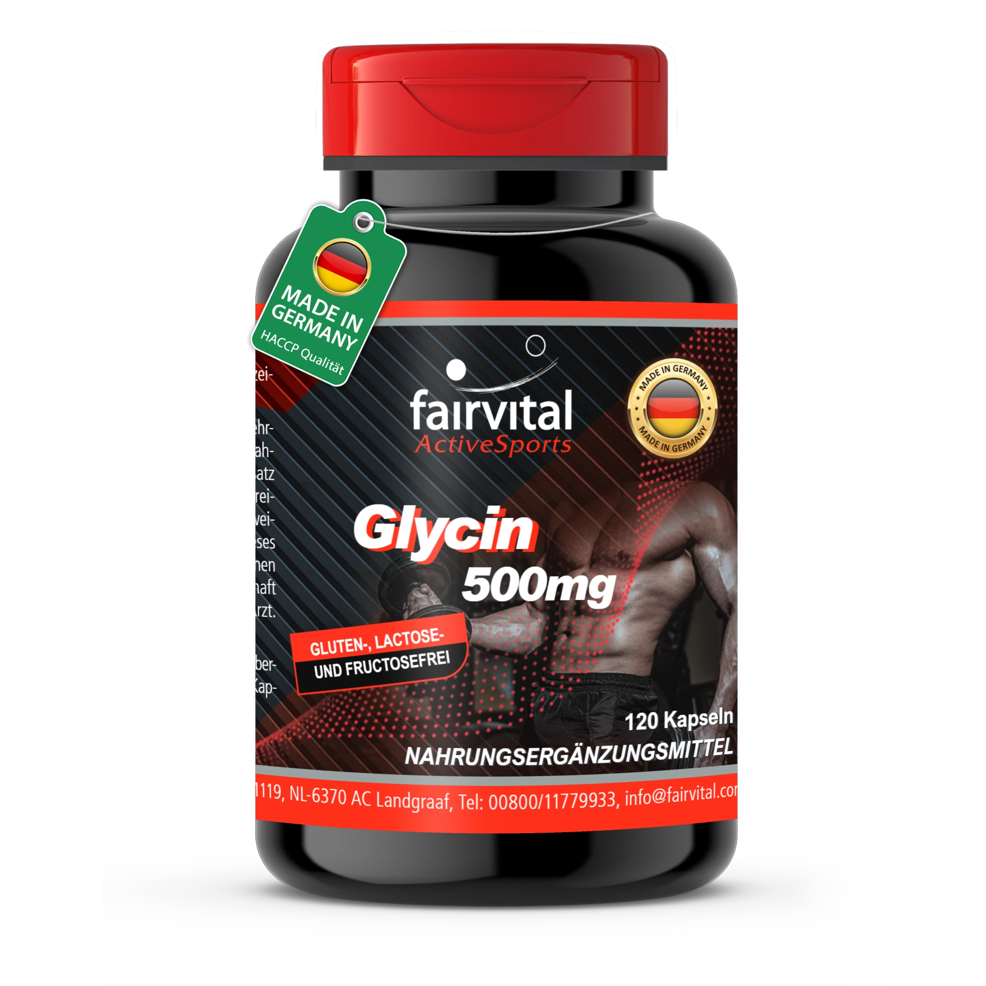 Glicina 500mg - 120 cápsulas - Fáciles de tragar - Aminoácido - De alta dosificación y vegano | Fairvital