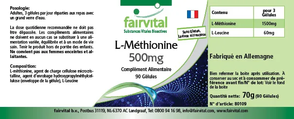 L-Methionine 500mg - 90 Capsules L-Methionine 500mg - 90 Capsules