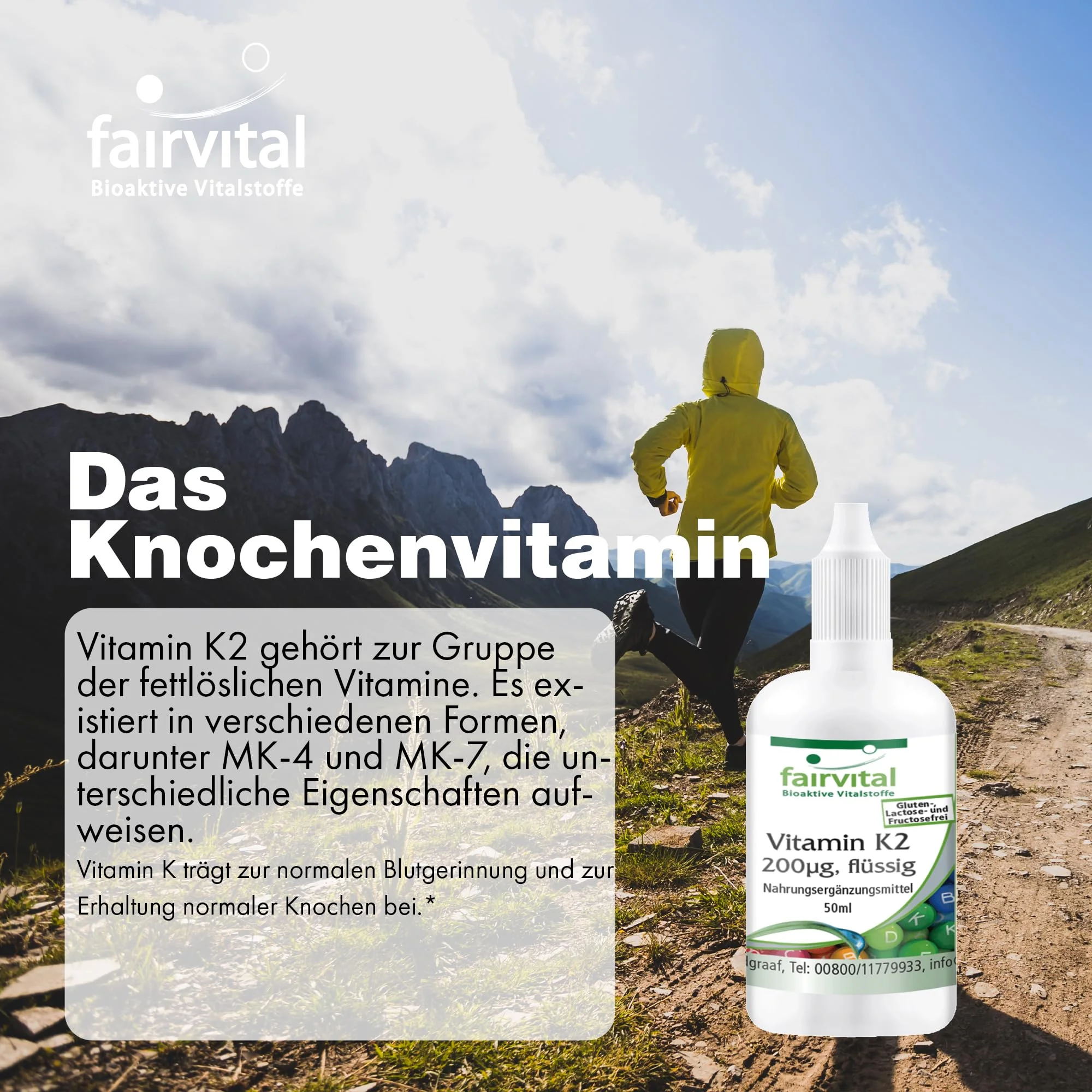 Vitamine K2 liquide 200 µg pour 10 gouttes - 50 ml - plus de 100 % des apports | Fairvital