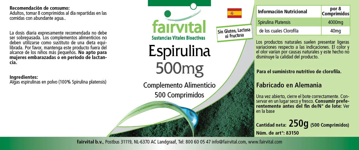 Spirulina 500mg - 500 tabletten Spirulina 500mg - 500 tabletten