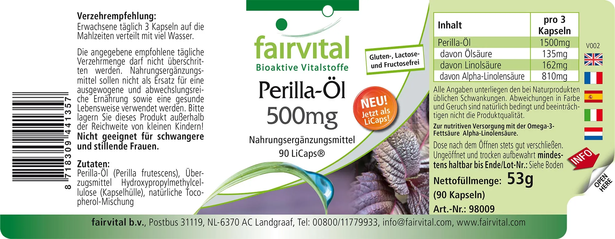 Perilla-Öl 500mg - HOCHDOSIERT - VEGAN - 90 LiCaps® | Fairvital Perilla-Öl 500mg - HOCHDOSIERT - VEGAN - 90 LiCaps® | Fairvital