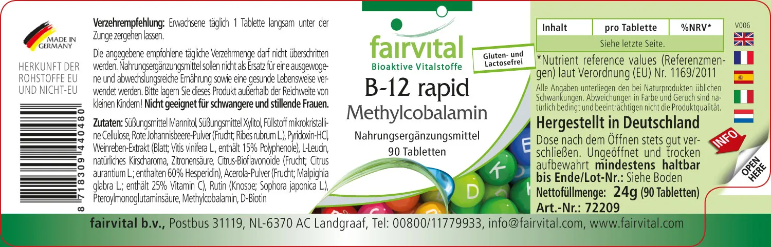 B12 rapid Metilcobalamina – 90 compresse sublinguali
