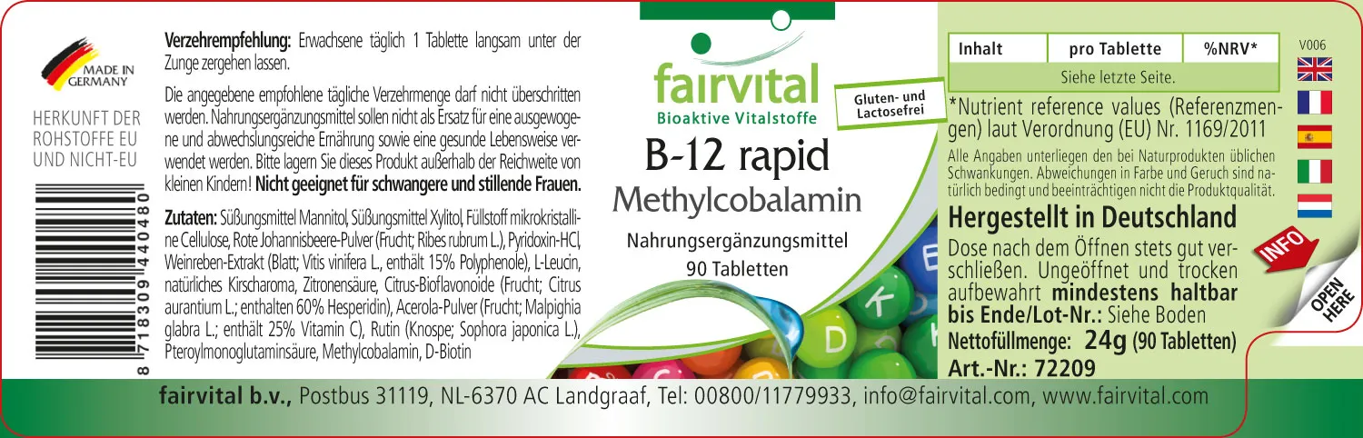 B-12 rapid Methylcobalamin – 90 sublingual tablets B-12 rapid Methylcobalamin – 90 sublingual tablets