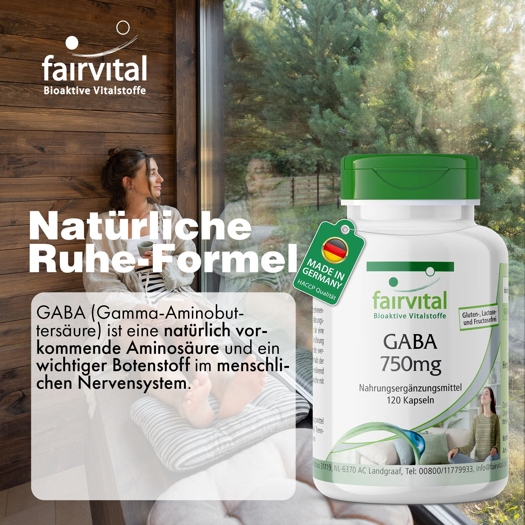 GABA 750mg - 120 Kapseln - Gamma-Aminobuttersäure - hochdosiert und vegan | Fairvital