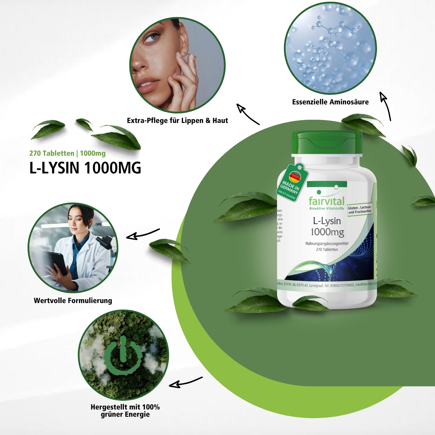 L-Lisina 1000mg - 270 comprimidos - vegano | Fairvital