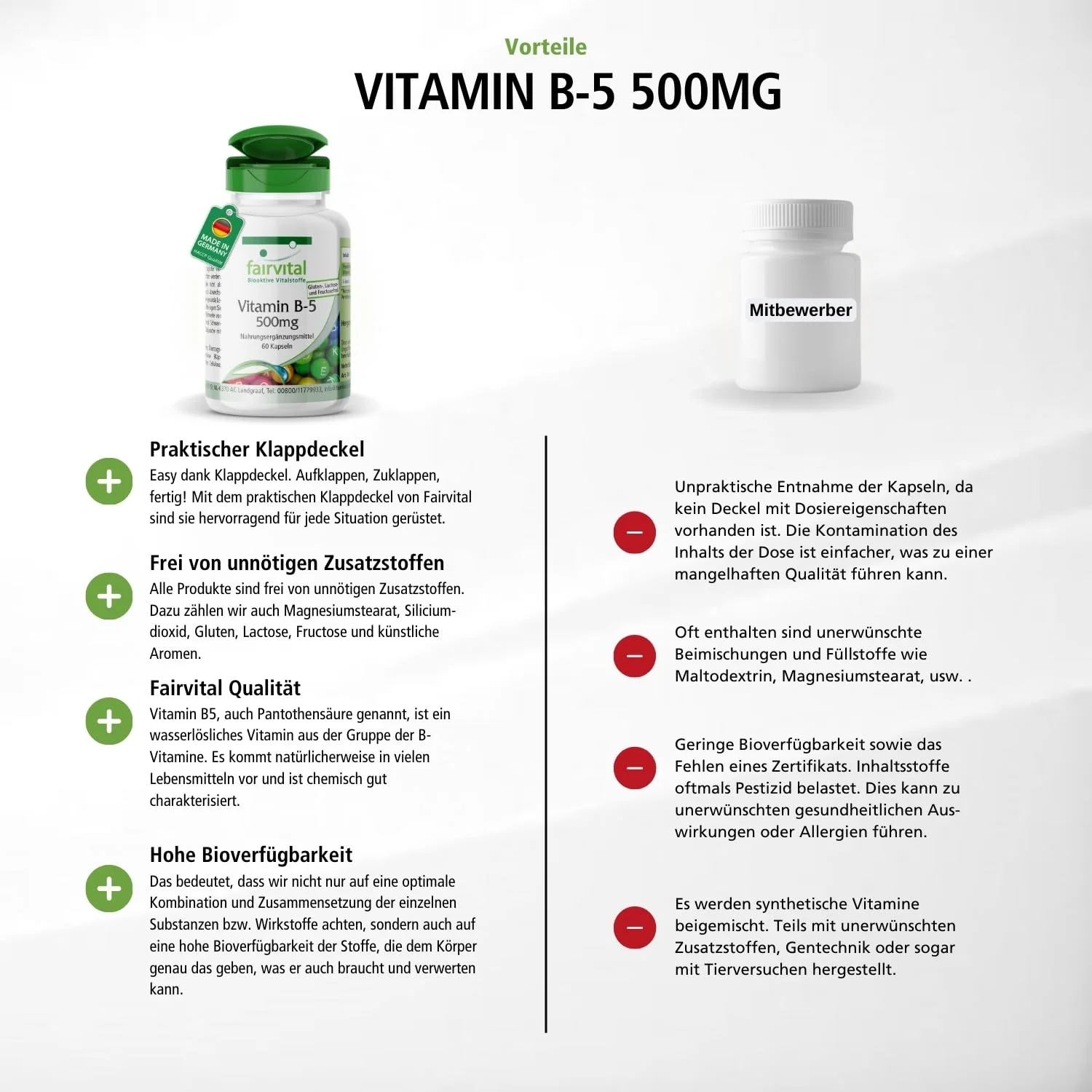 Vitamin B5 500mg - 60 Capsules