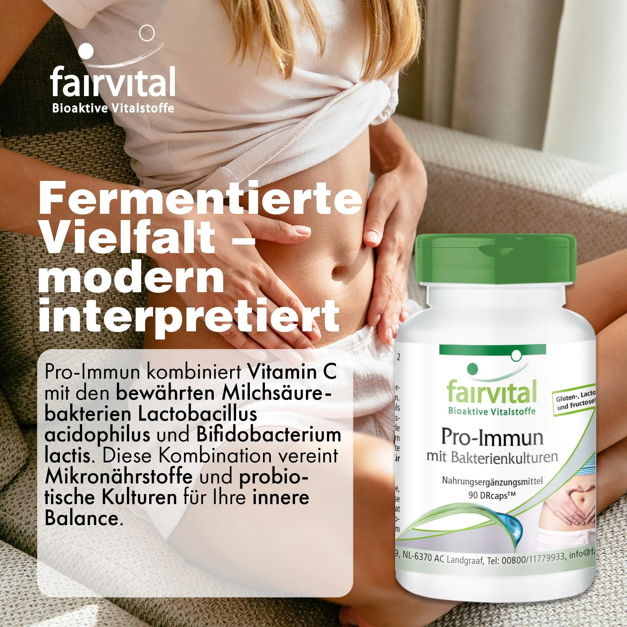 Pro Immun mit Bakterienkulturen - 90 Kapseln - Schluckfreundlich - Mit Vitamin C - Für Immunsystem; Nevensystem uvm. | Fairvital