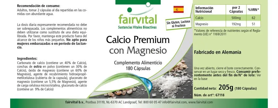 Premium-Calcium mit Magnesium - 180 Kapseln - für Knochen, Muskeln, Elektrolytgleichgewicht uvm. | Fairvital Premium-Calcium mit Magnesium - 180 Kapseln - für Knochen, Muskeln, Elektrolytgleichgewicht uvm. | Fairvital