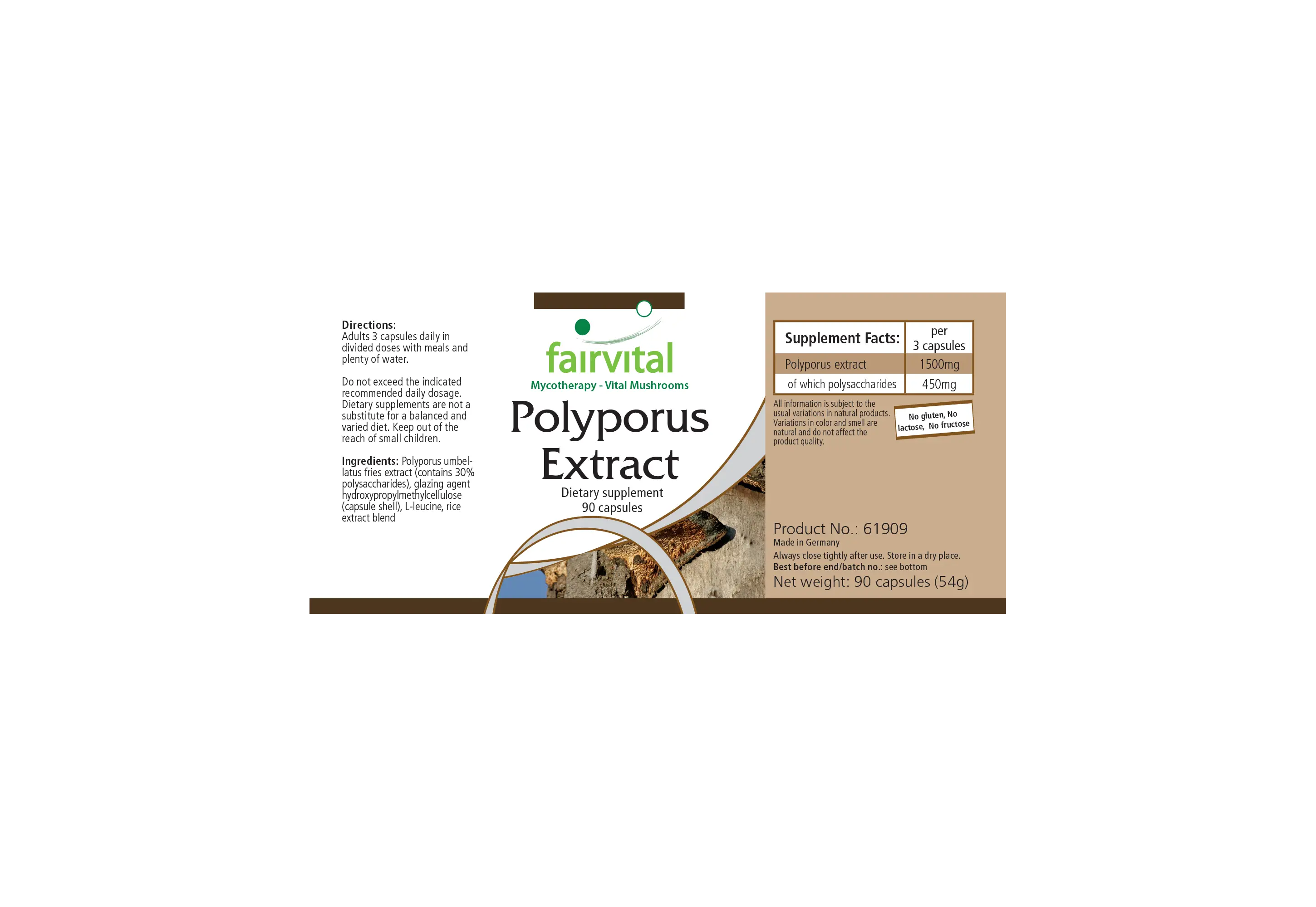 Polyporus Extrakt 500mg - 90 Kapseln - Schluckfreundlich - Polyporus umbellatus - Vegan | Fairvital