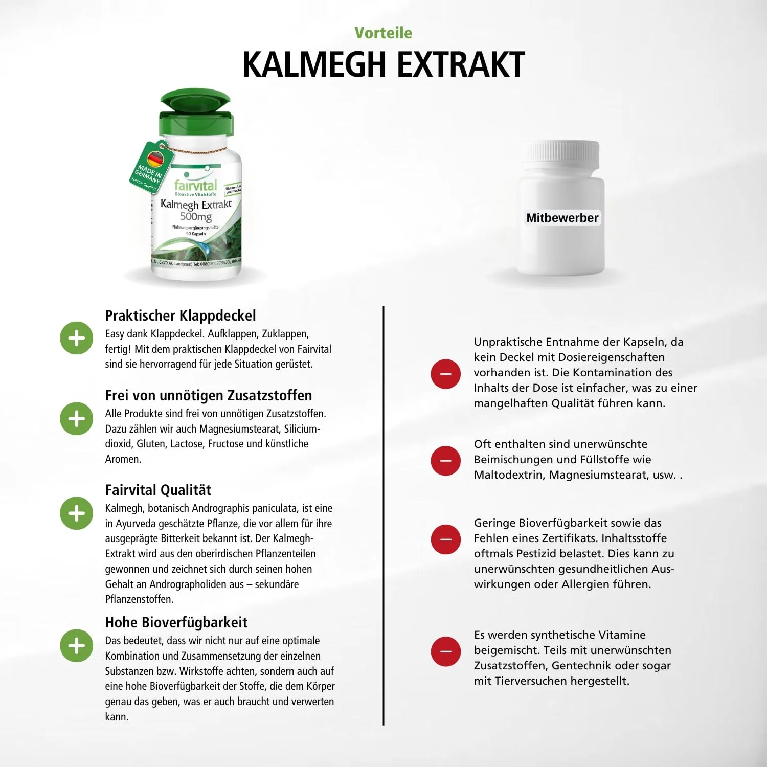 Kalmegh Extrakt 500mg - 90 Kapseln - Schluckfreundlich - 5-fach konzentriert - Hochdosiert und Vegan | Fairvital