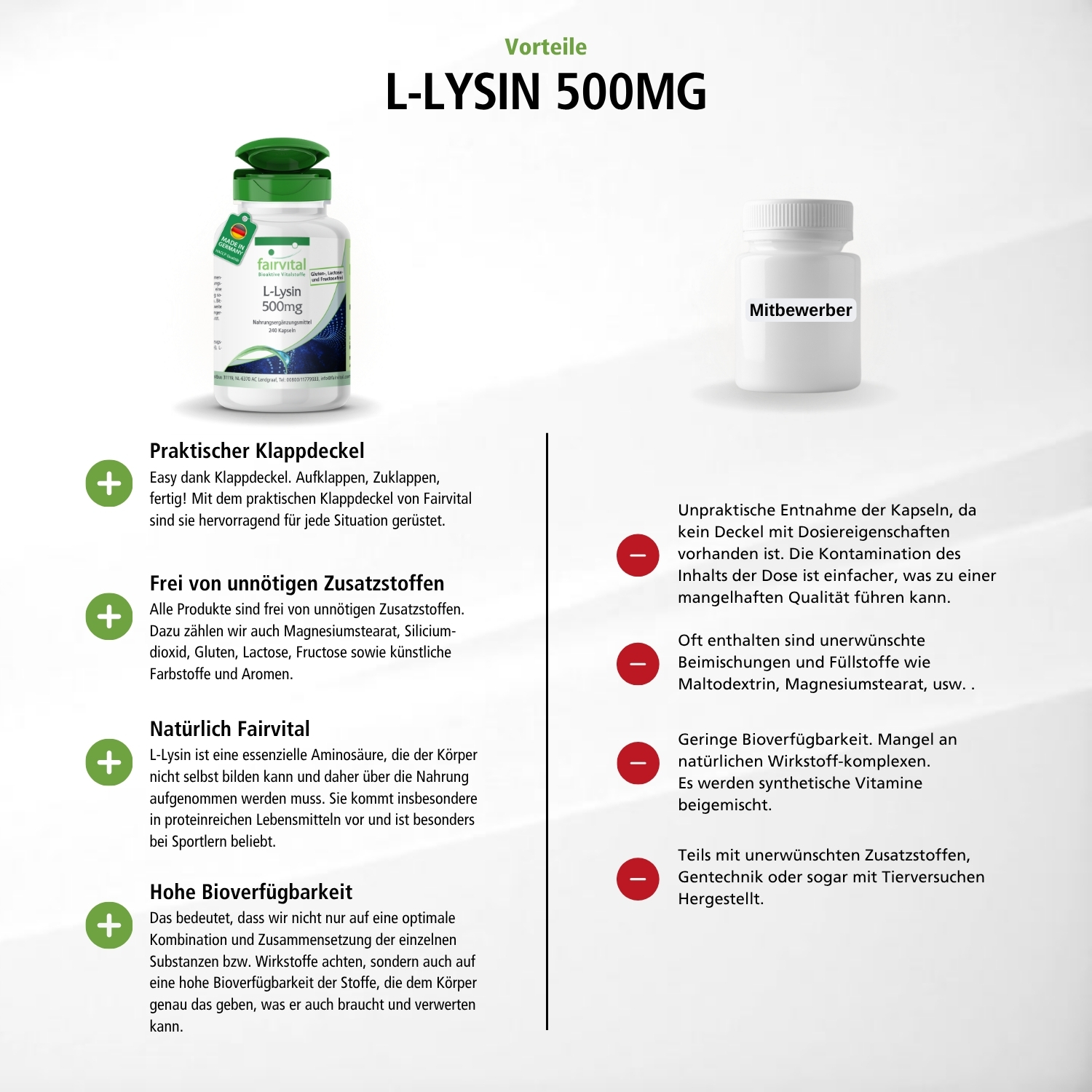 L-Lisina 500mg - 240 cápsulas - Vegana | Fairvital