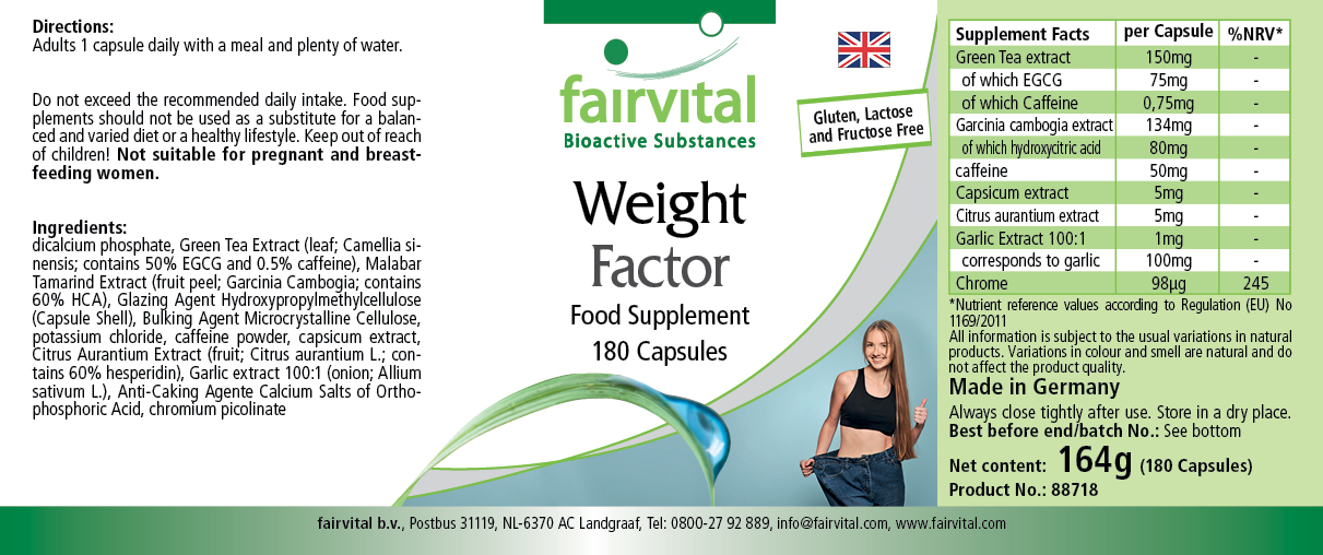 Weight Factor - 180 Kapseln - mit Chrom - für Blutzuckerspiegel - Vegan | Fairvital Weight Factor - 180 Kapseln - mit Chrom - für Blutzuckerspiegel - Vegan | Fairvital