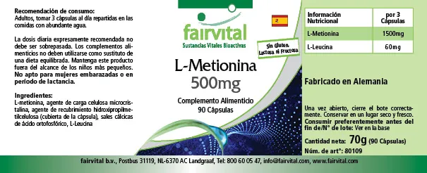 L-Metionina 500mg - 90 Cápsulas