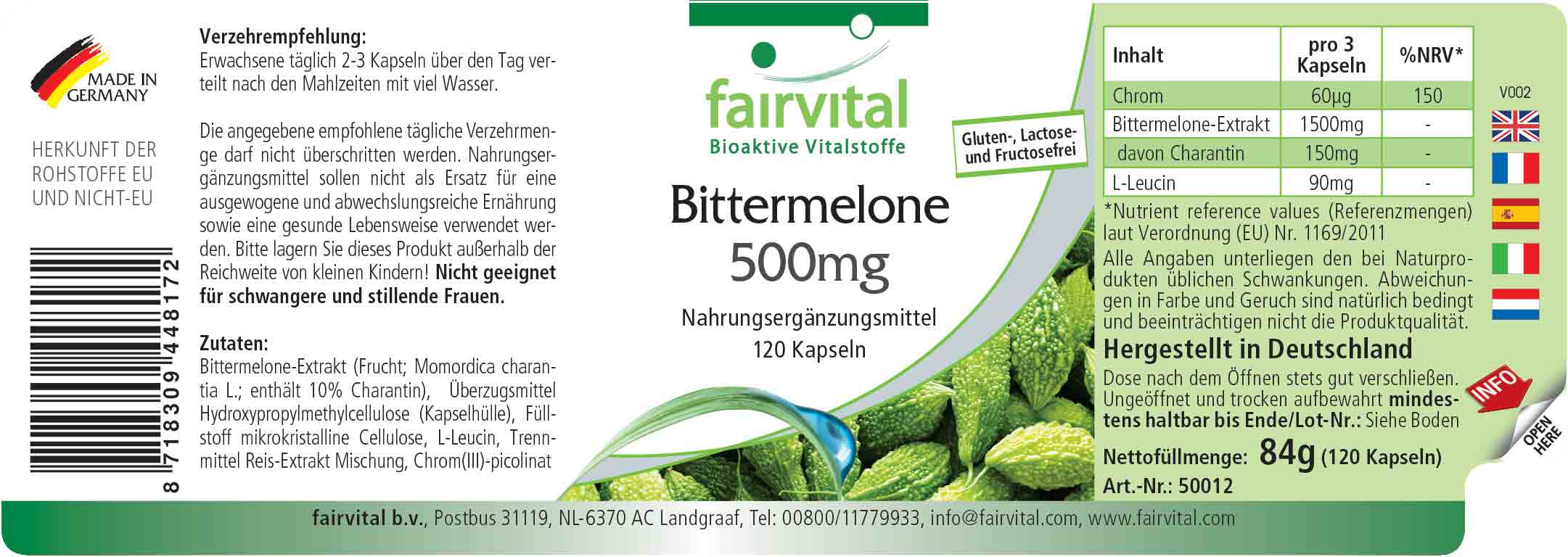 Bittermelone 500mg mit Chrom - 120 Kapseln - Sale - MHD 05/25