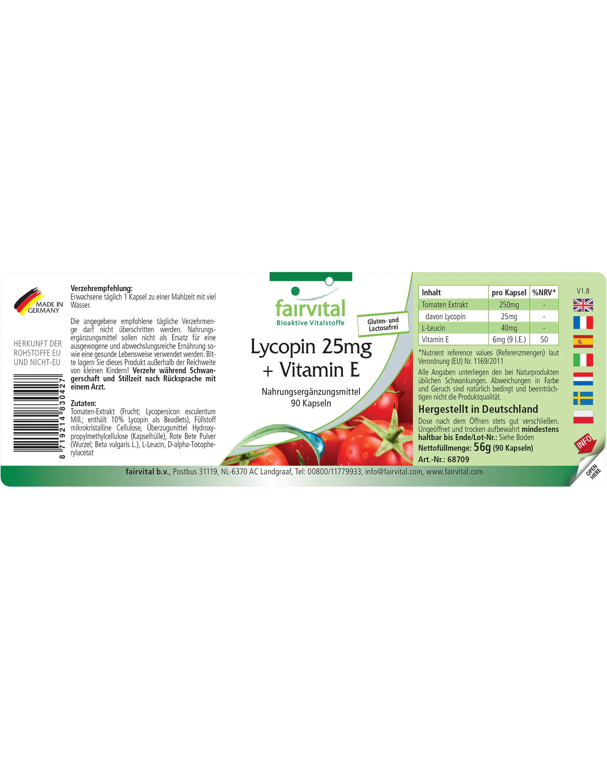 Licopeno 25mg + Vitamina E - 90 cápsulas