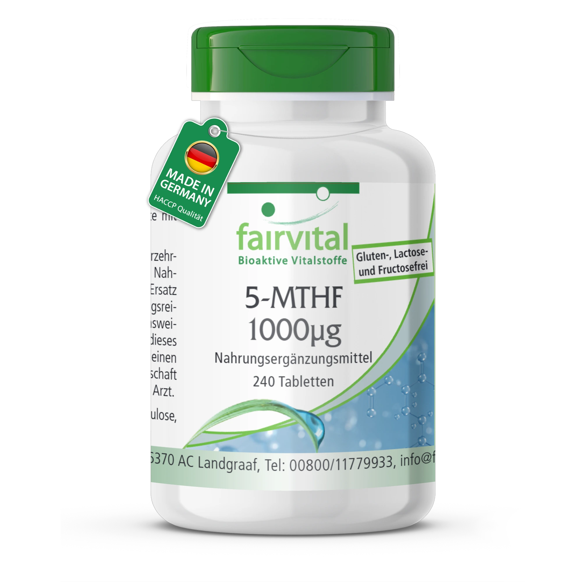 5-MTHF 1000 µg - 240 Tabletten - Schluckfreundlich - bioaktive Folsäure - abgedeckter Bedarf - Hochdosiert und Vegan | Fairvital