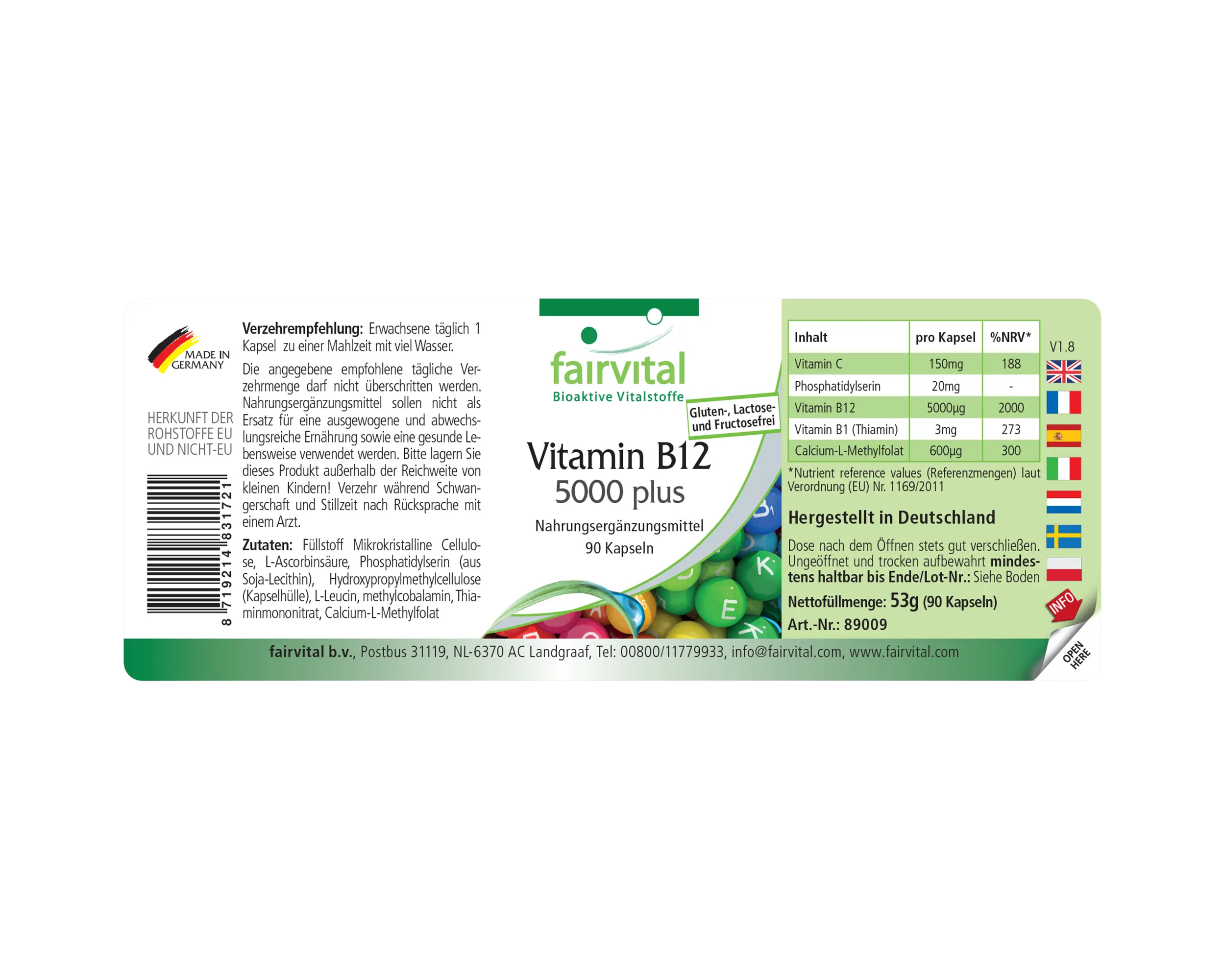 Vitamin B12 5000 plus - 90 Kapseln - Hochdosiert | Fairvital Vitamin B12 5000 plus - 90 Kapseln - Hochdosiert | Fairvital