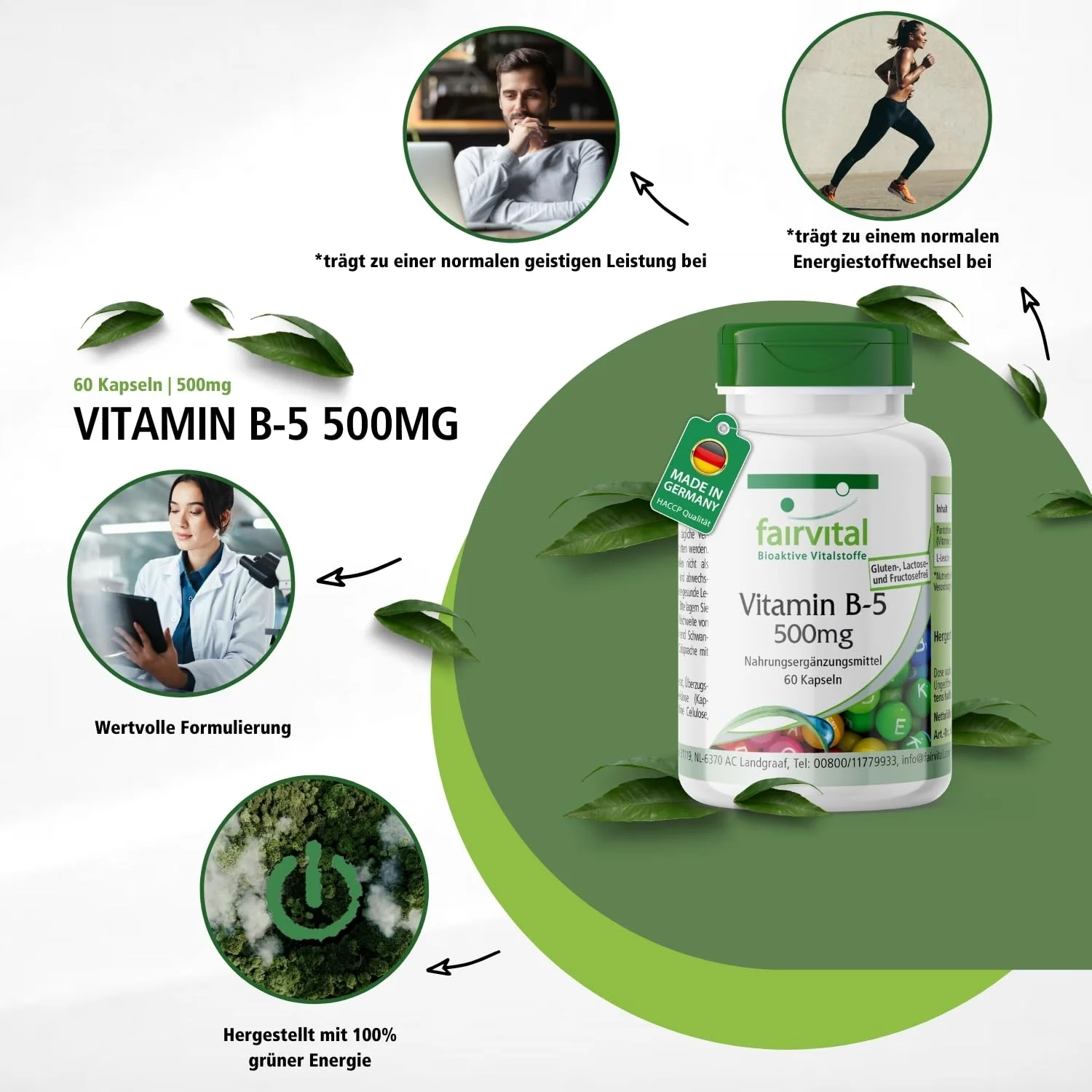 Vitamin B5 500mg - 60 Capsules