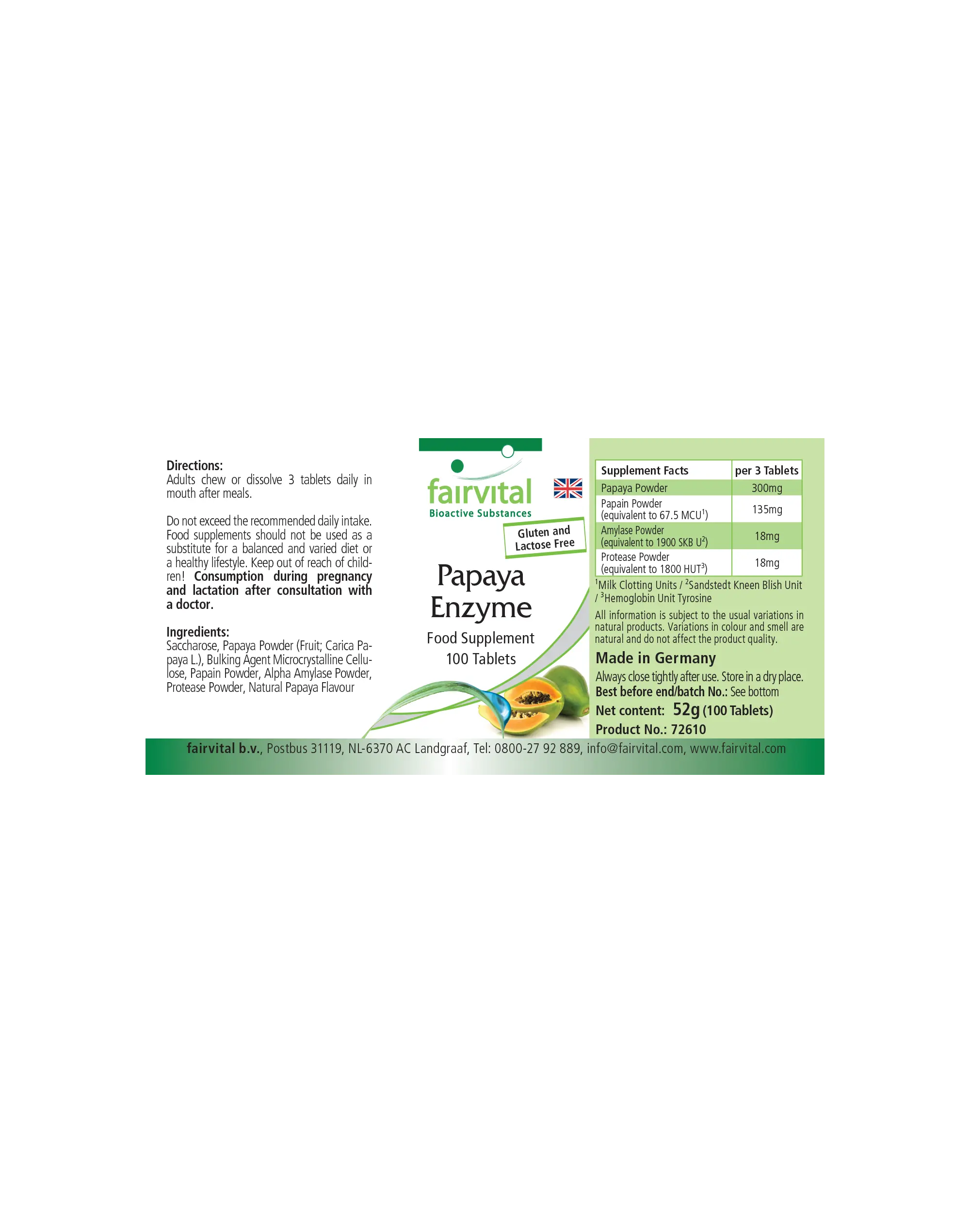 Enzima de Papaya - 100 comprimidos masticables