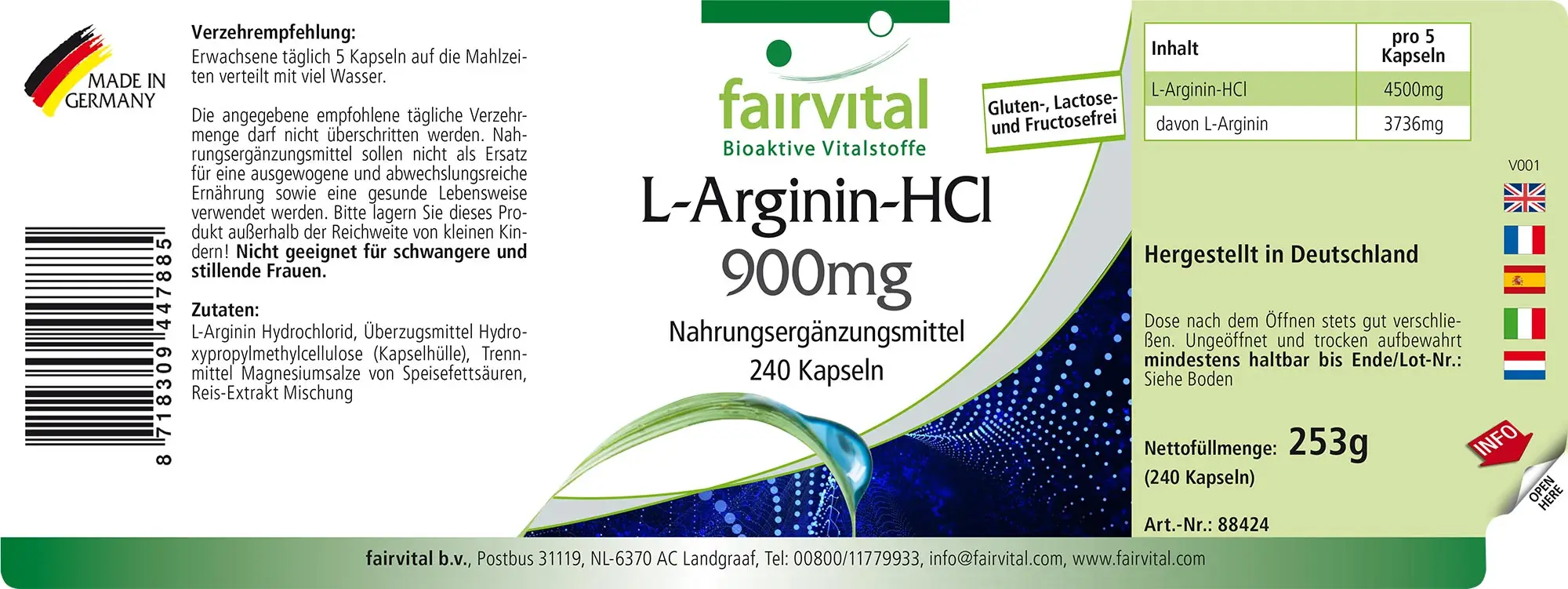 L-arginine HCl 900mg - 240 capsules