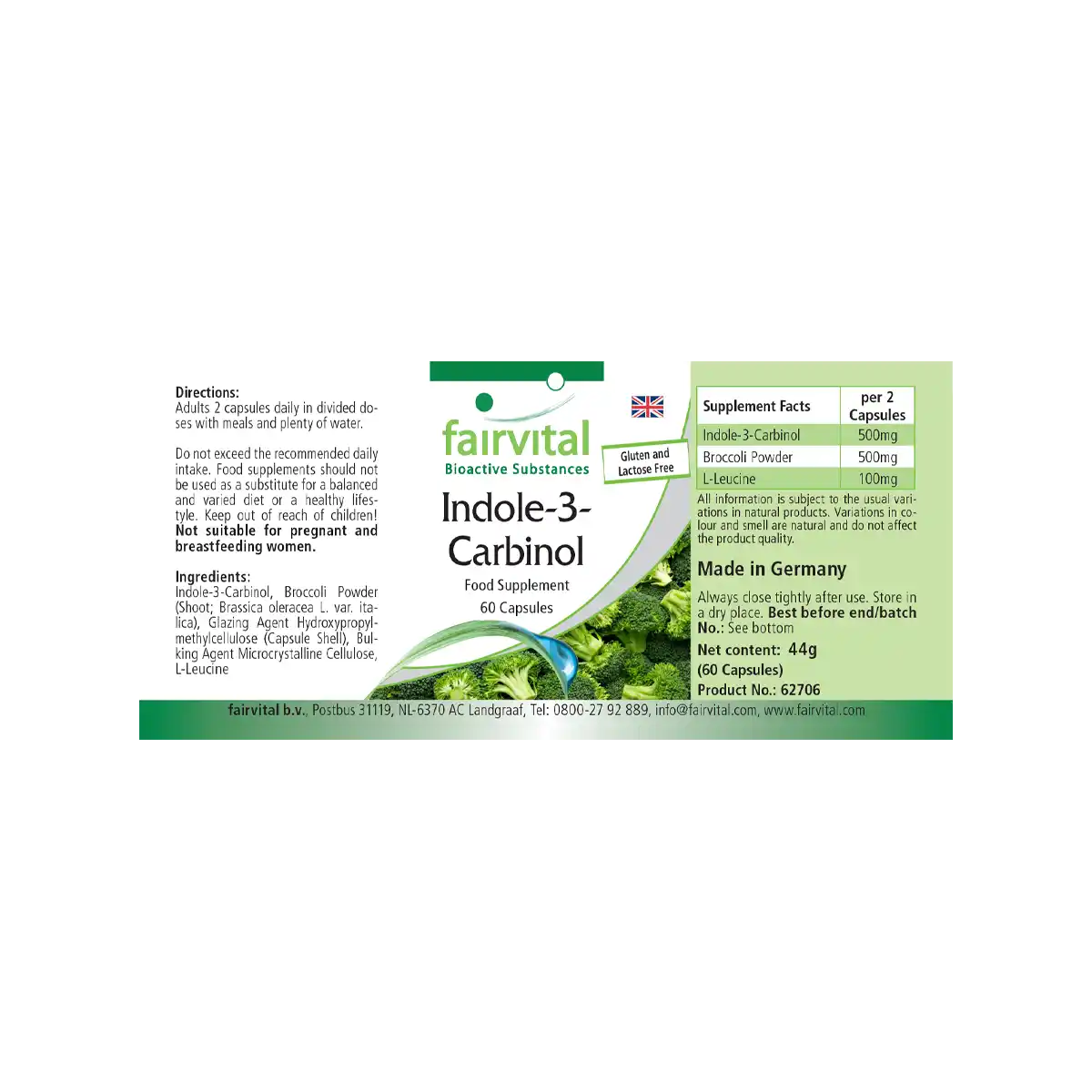 Indol-3-Carbinol - 60 Kapseln - I3C Kapseln mit Brokkoli-Pulver - Hochdosiert und Vegan | Fairvital Indol-3-Carbinol - 60 Kapseln - I3C Kapseln mit Brokkoli-Pulver - Hochdosiert und Vegan | Fairvital