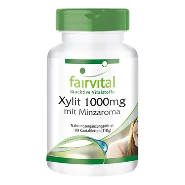 Xylitol 1000mg aromatisé à la menthe - 100 comprimés à mâcher