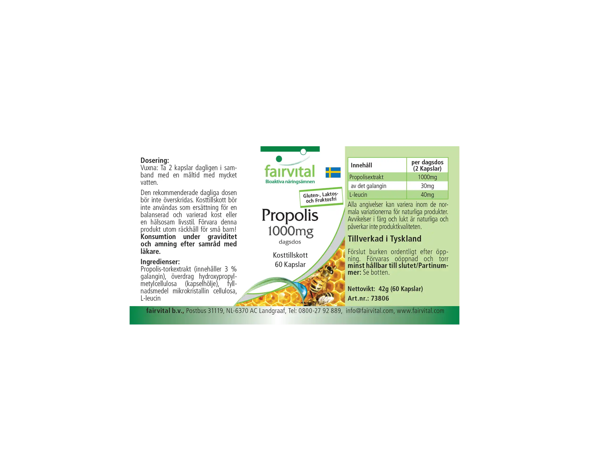 Propolis 1000mg Tagesdosis - 60 Kapseln - Natürliches Bienenharz Extrakt - Mit 3% Galangin | Fairvital